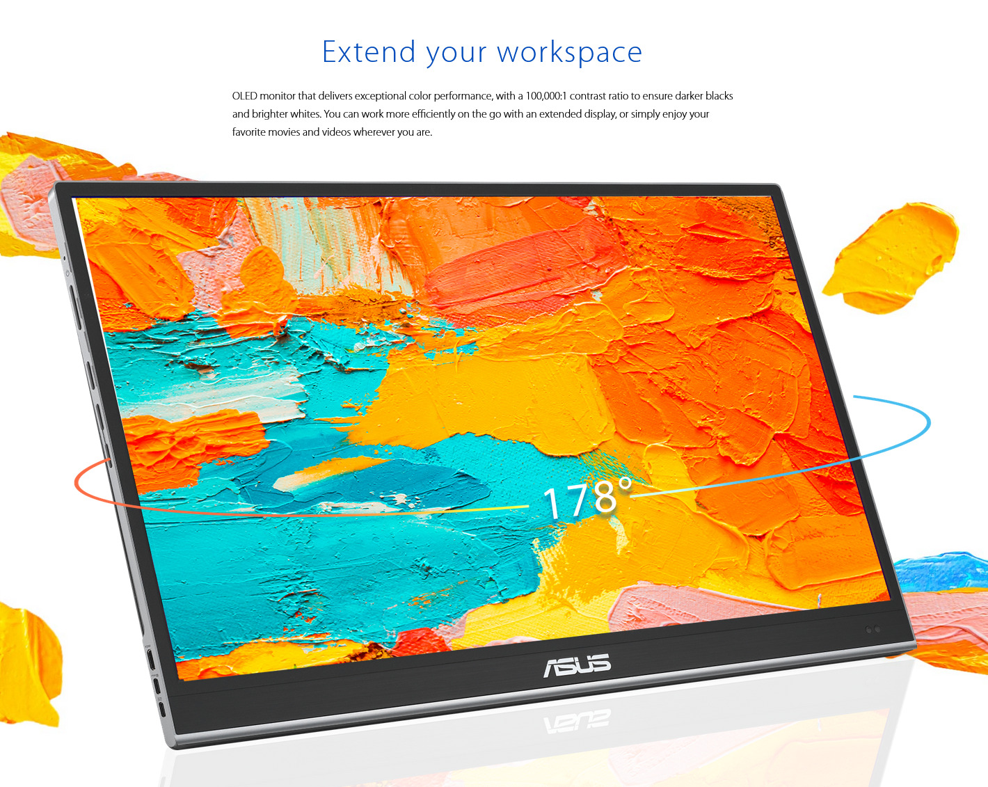 A large marketing image providing additional information about the product ASUS ZenScreen MQ16AHE 16" 1080p 60Hz OLED Portable Monitor - Additional alt info not provided