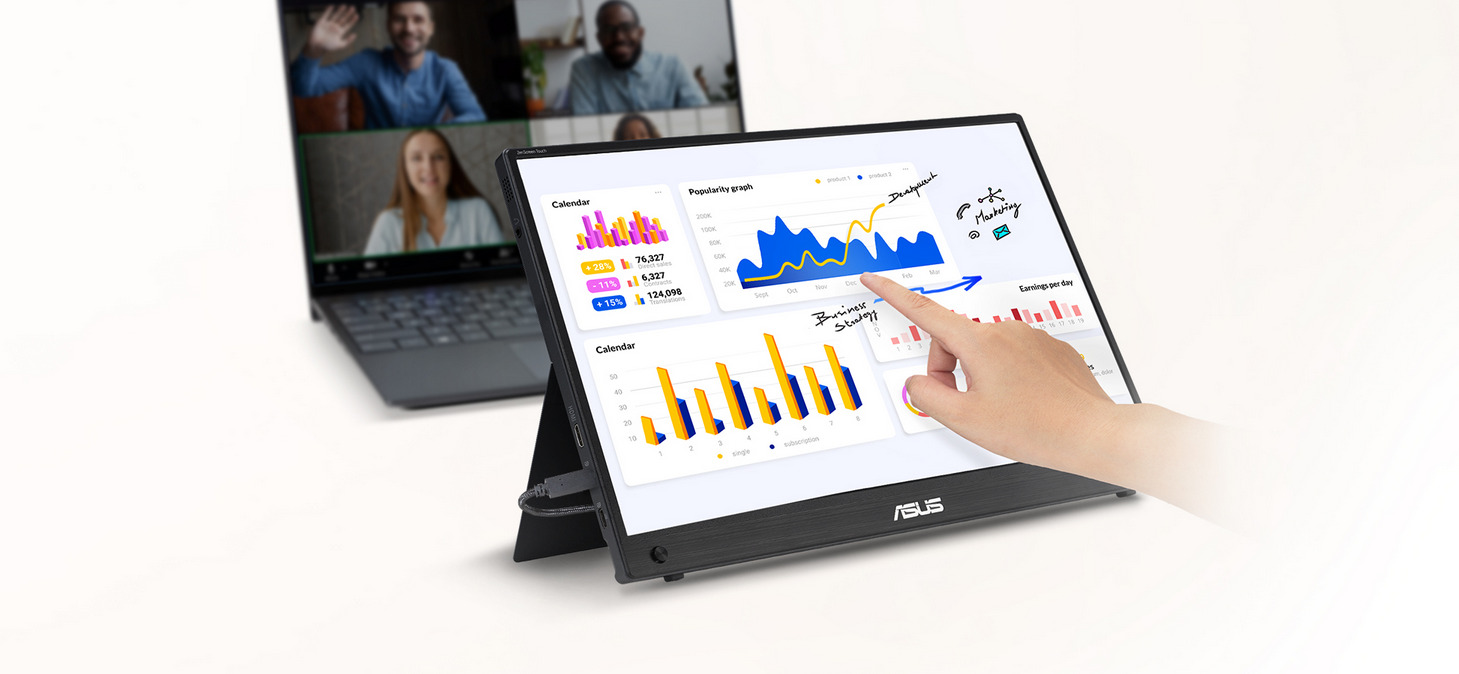 A large marketing image providing additional information about the product ASUS ZenScreen Touch MB16AMTR 16" 1080p 60Hz IPS Portable Monitor - Additional alt info not provided