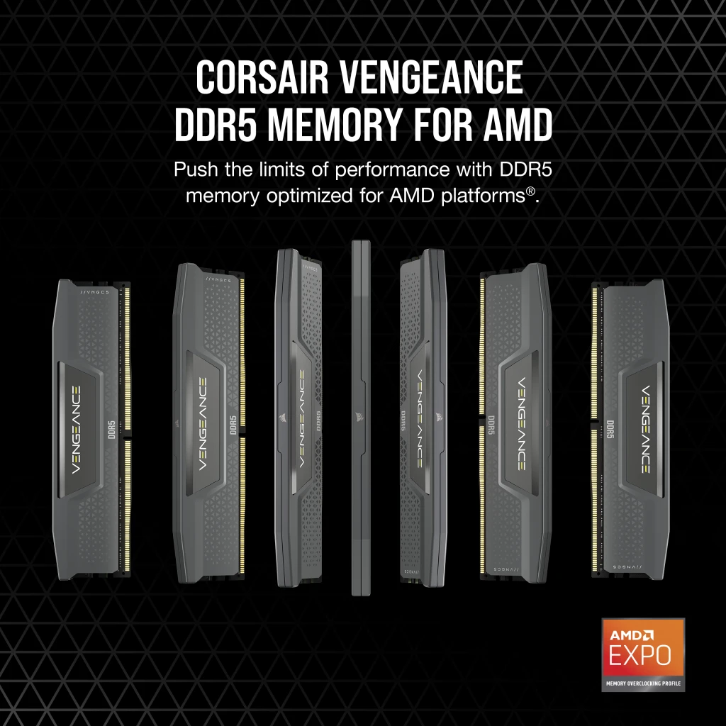 A large marketing image providing additional information about the product Corsair Vengeance 16GB Kit (2x8GB) DDR5 C40 5200MHz - Grey - Additional alt info not provided