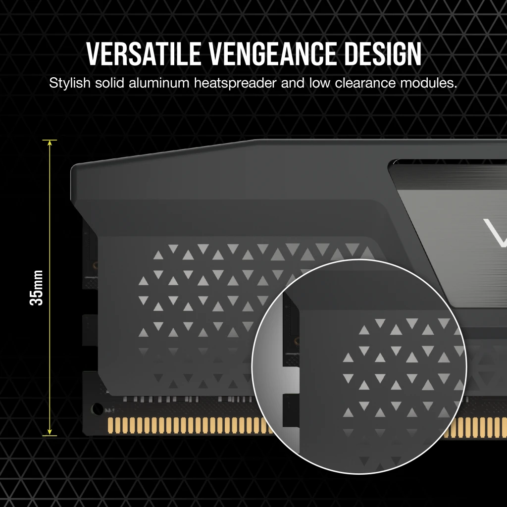 A large marketing image providing additional information about the product Corsair Vengeance 16GB Kit (2x8GB) DDR5 C40 5200MHz - Grey - Additional alt info not provided