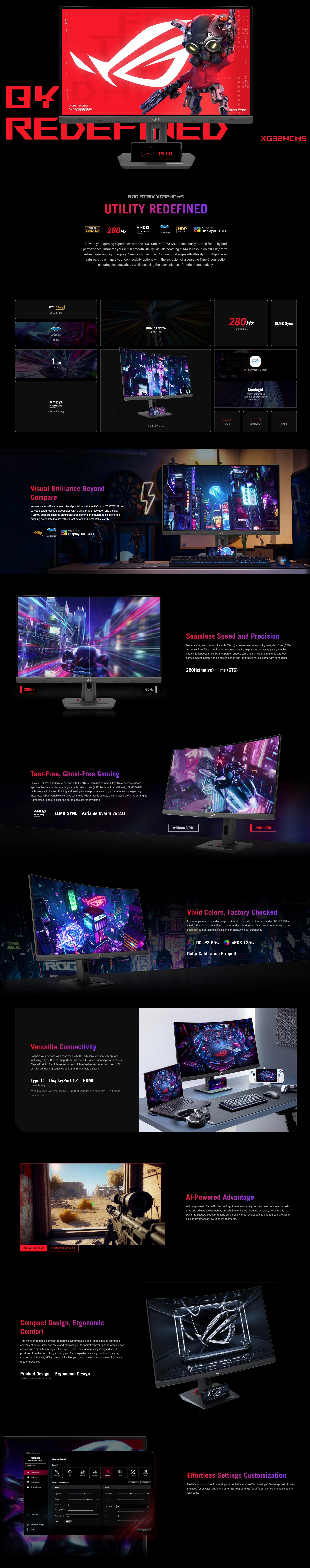 A large marketing image providing additional information about the product ASUS ROG Strix XG32WCMS 32" Curved 1440p 280Hz Fast VA Monitor - Additional alt info not provided