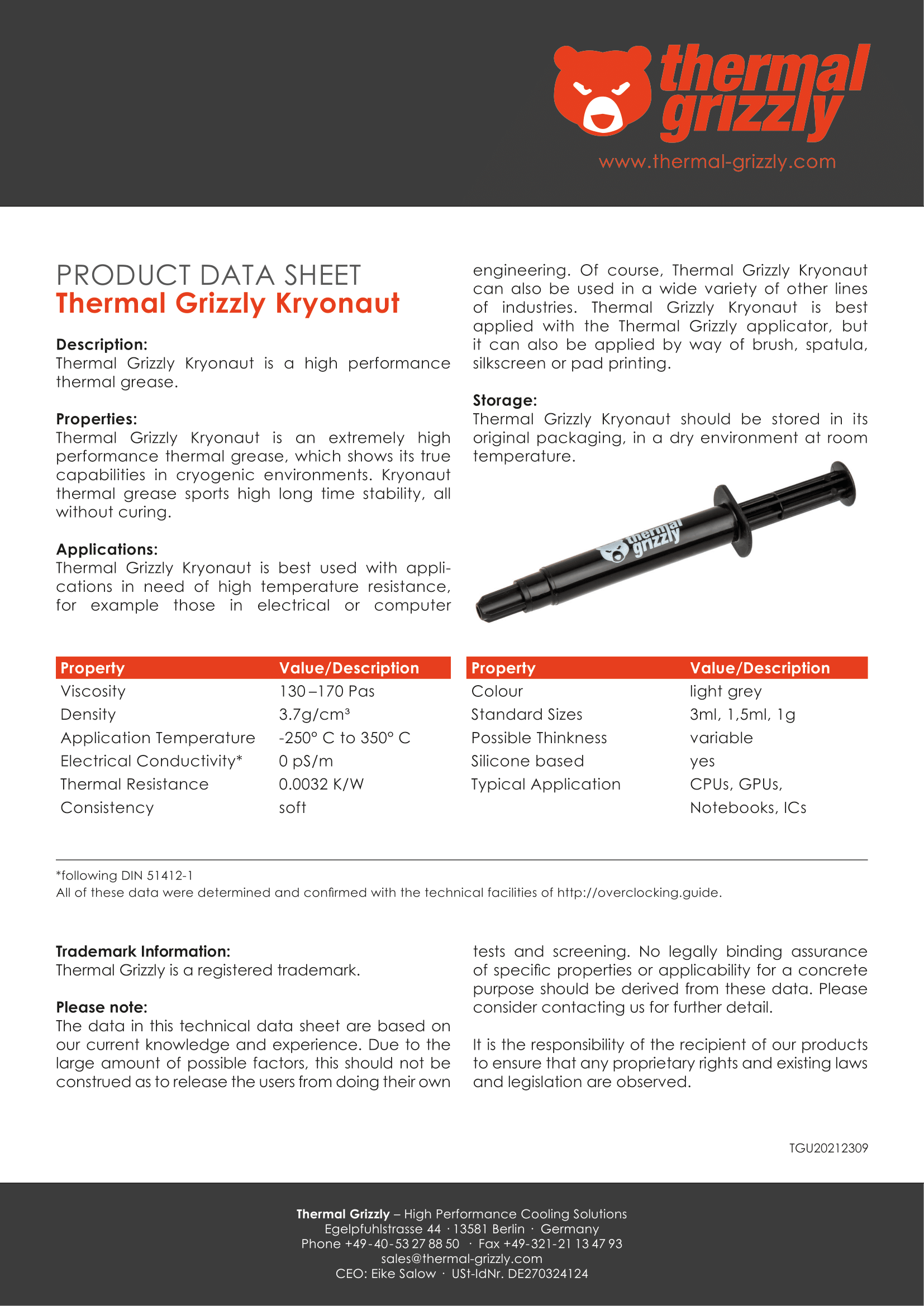 A large marketing image providing additional information about the product Thermal Grizzly Kryonaut - High Performance Thermal Compound (1g) - Additional alt info not provided