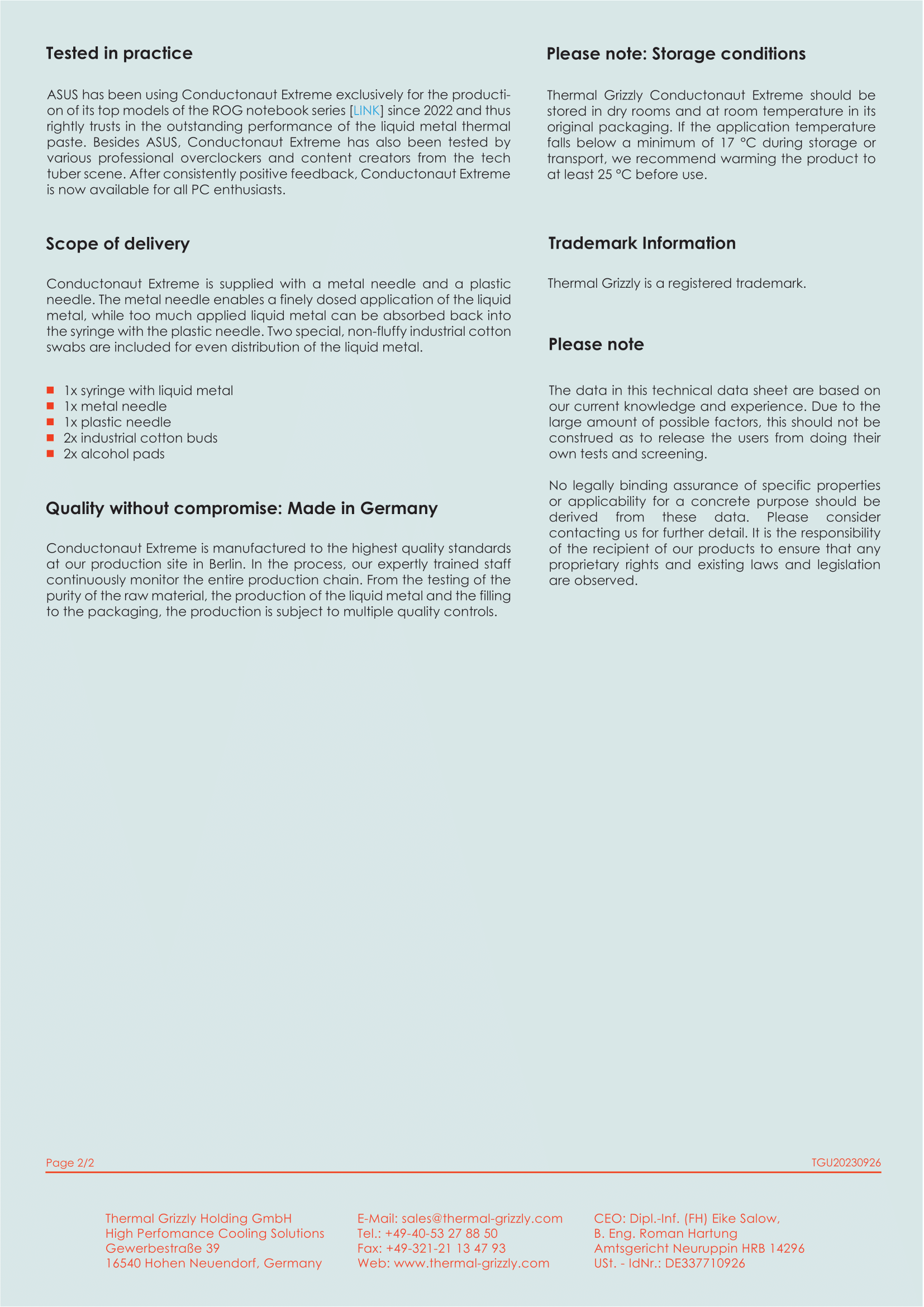 A large marketing image providing additional information about the product Thermal Grizzly Conductonaut Extreme - High Performance Liquid Metal (1g) - Additional alt info not provided