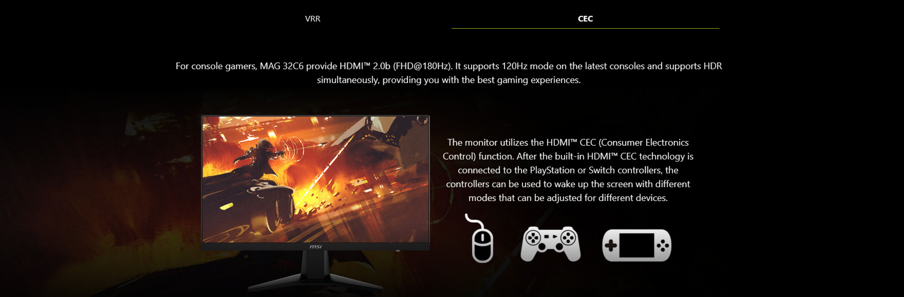 A large marketing image providing additional information about the product MSI MAG 32C6 32" Curved 1080p 180Hz VA Monitor - Additional alt info not provided