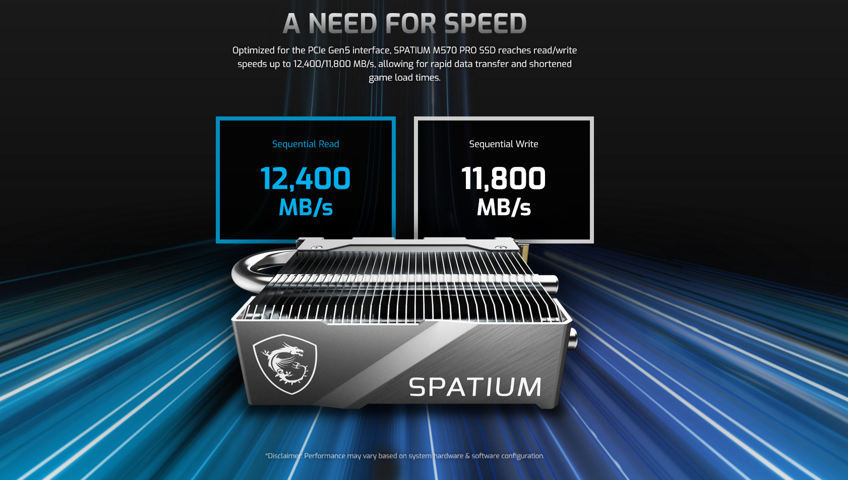 A large marketing image providing additional information about the product MSI Spatium M570 Pro FROZR PCIe Gen5 NVMe M.2 SSD - 2TB - Additional alt info not provided