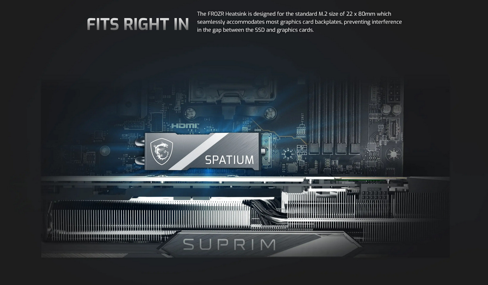 A large marketing image providing additional information about the product MSI Spatium M570 Pro FROZR PCIe Gen5 NVMe M.2 SSD - 2TB - Additional alt info not provided