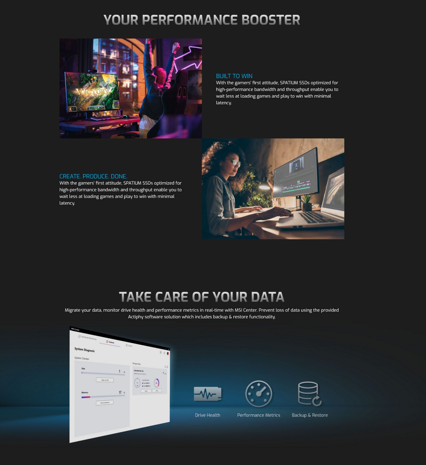 A large marketing image providing additional information about the product MSI Spatium M570 Pro FROZR PCIe Gen5 NVMe M.2 SSD - 2TB - Additional alt info not provided