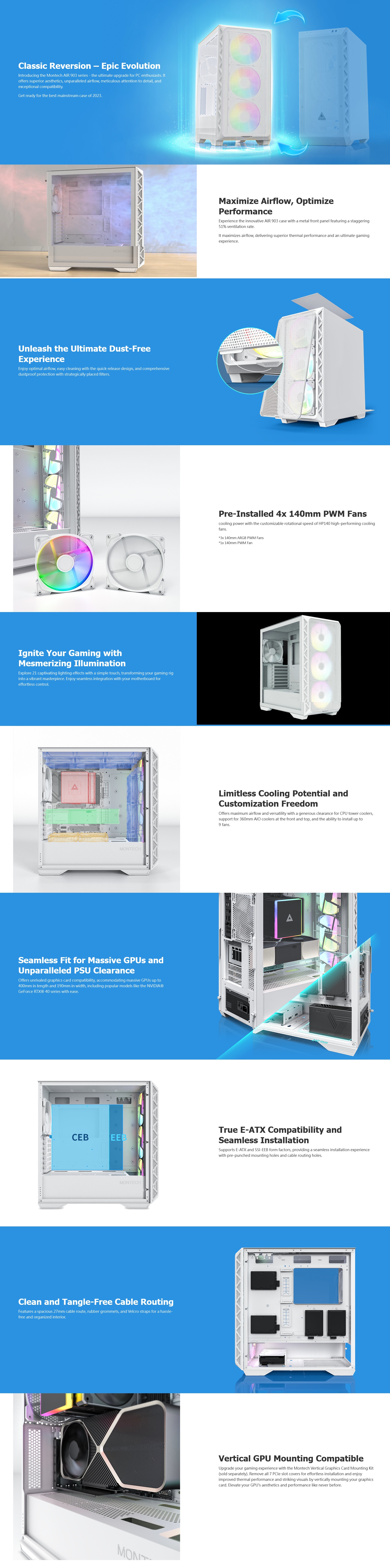 A large marketing image providing additional information about the product Montech AIR 903 Max - Mid Tower Case (White) - Additional alt info not provided