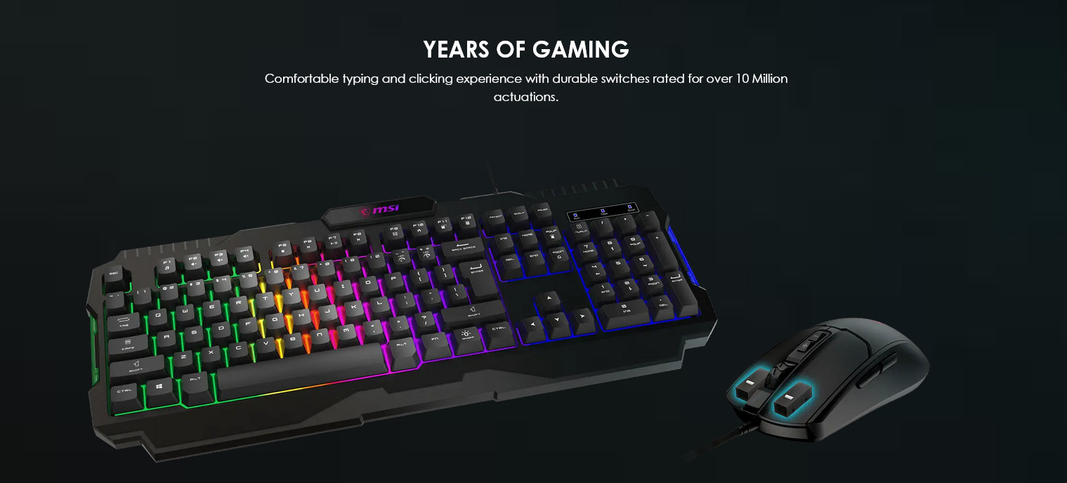 A large marketing image providing additional information about the product MSI Forge GK100 Keyboard and Mouse Combo - Additional alt info not provided