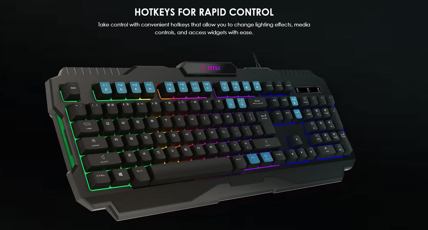 A large marketing image providing additional information about the product MSI Forge GK100 Keyboard and Mouse Combo - Additional alt info not provided