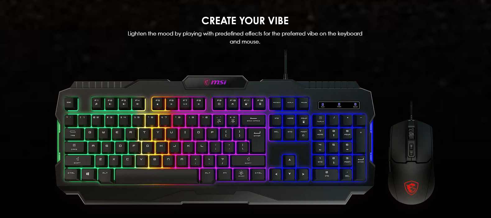 A large marketing image providing additional information about the product MSI Forge GK100 Keyboard and Mouse Combo - Additional alt info not provided