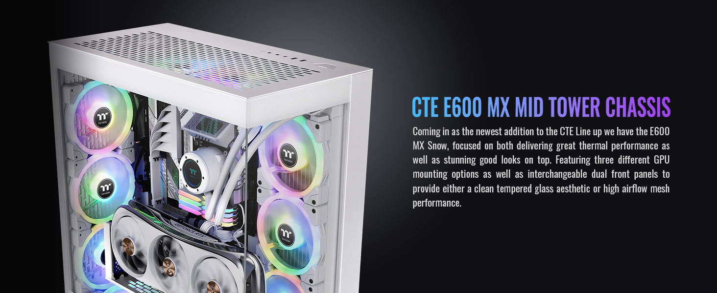 A large marketing image providing additional information about the product Thermaltake CTE E600 MX - Tempered Glass eATX Mid Tower Case (Snow) - Additional alt info not provided