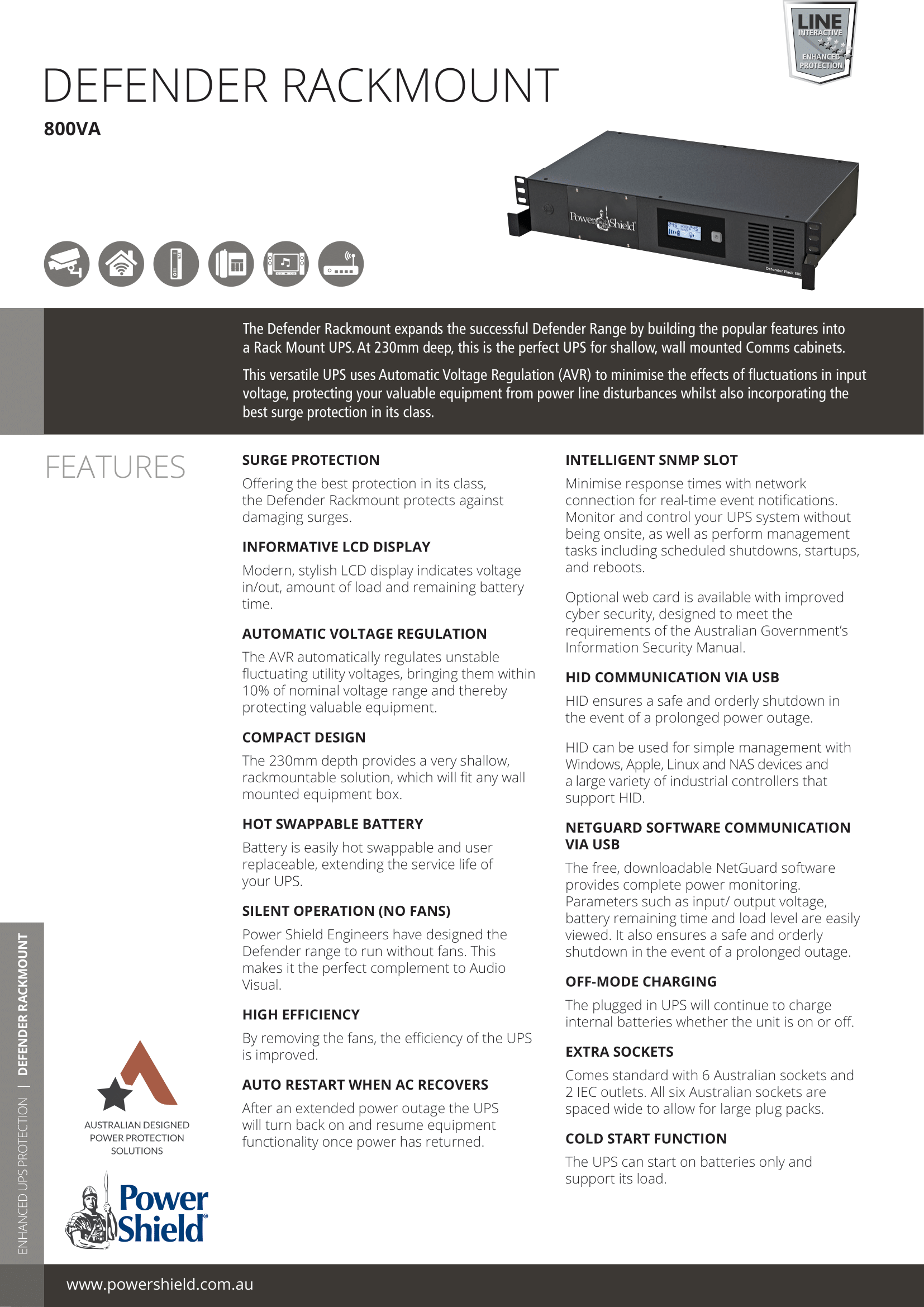 A large marketing image providing additional information about the product PowerShield Defender Rack 800VA - AVR Line Interactive Rackmount UPS - Additional alt info not provided