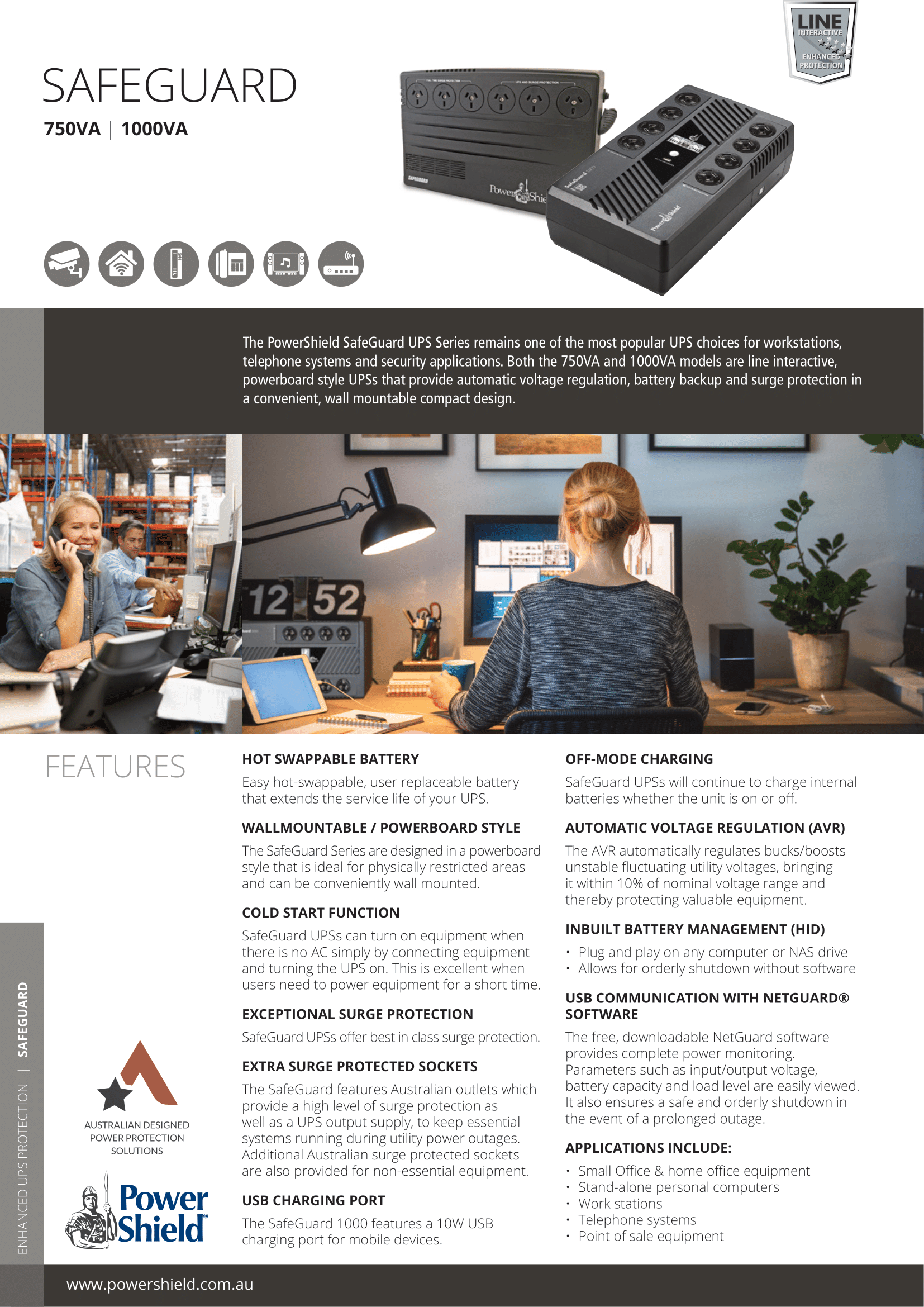 A large marketing image providing additional information about the product PowerShield SafeGuard 750VA - AVR Line Interactive UPS  - Additional alt info not provided