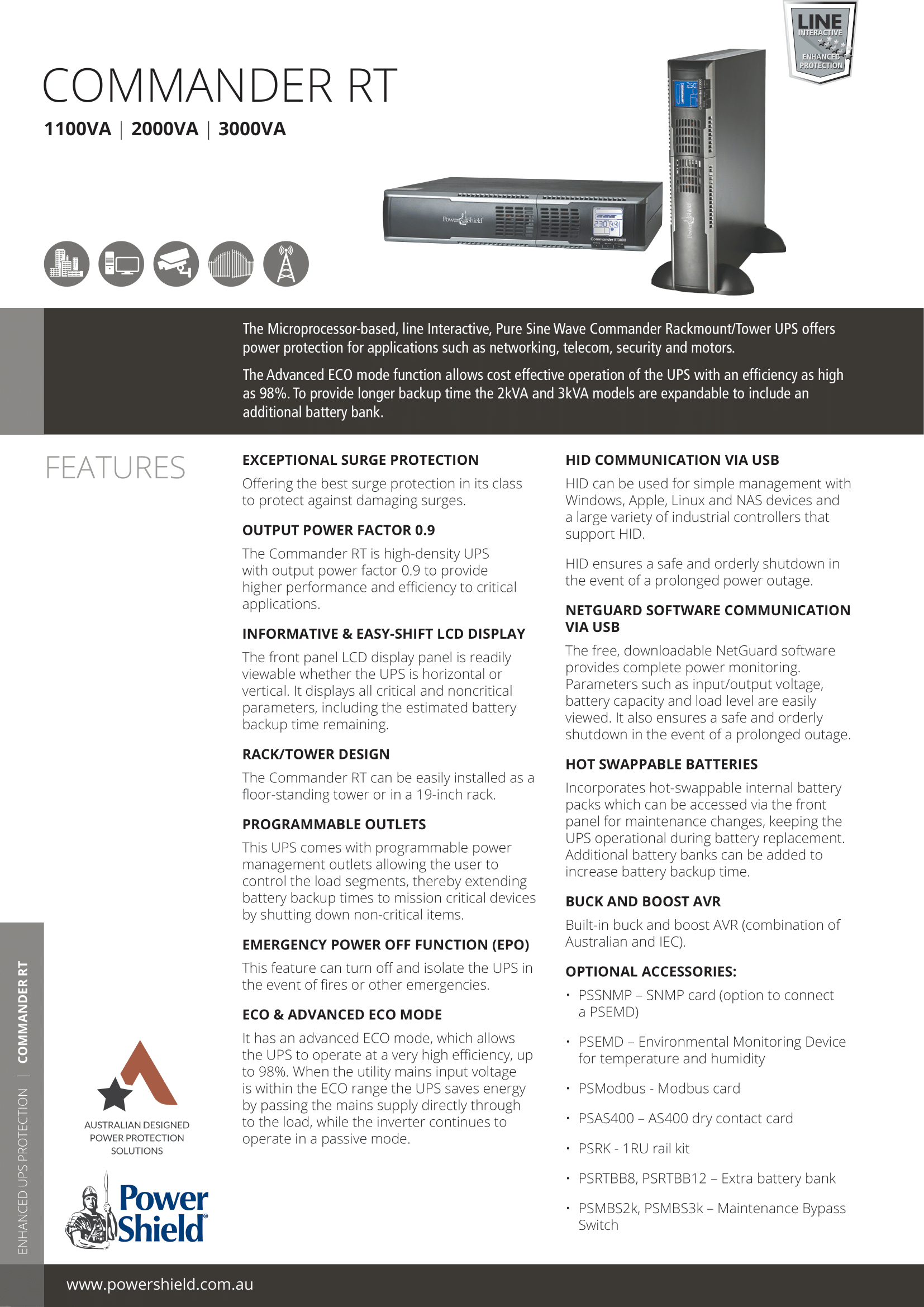 A large marketing image providing additional information about the product PowerShield Commander RT 3KVA - AVR Line Interactive Rack/Tower UPS - Additional alt info not provided