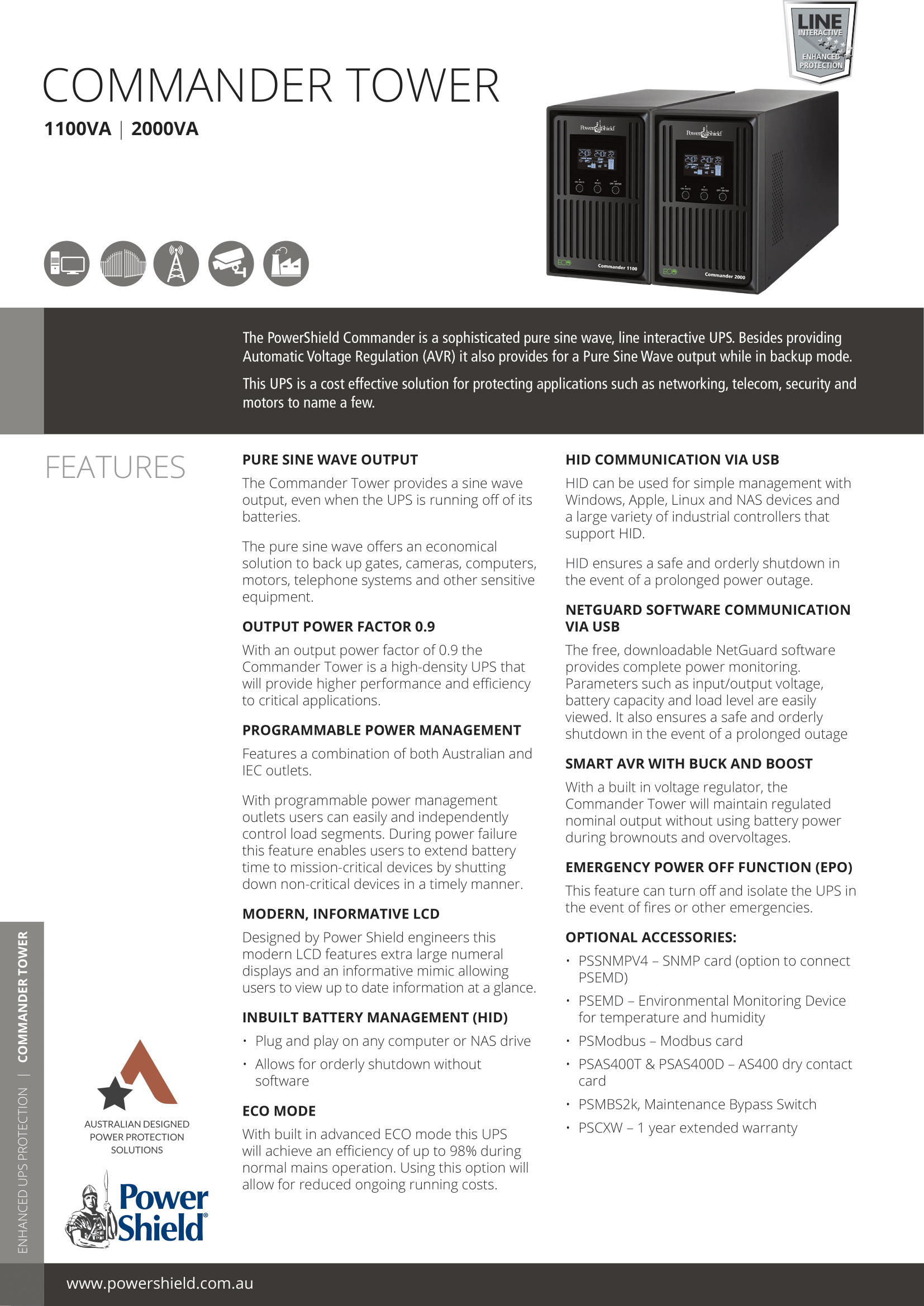 A large marketing image providing additional information about the product PowerShield Commander Tower 2KVA - AVR Line Interactive Pure Sine Wave UPS - Additional alt info not provided