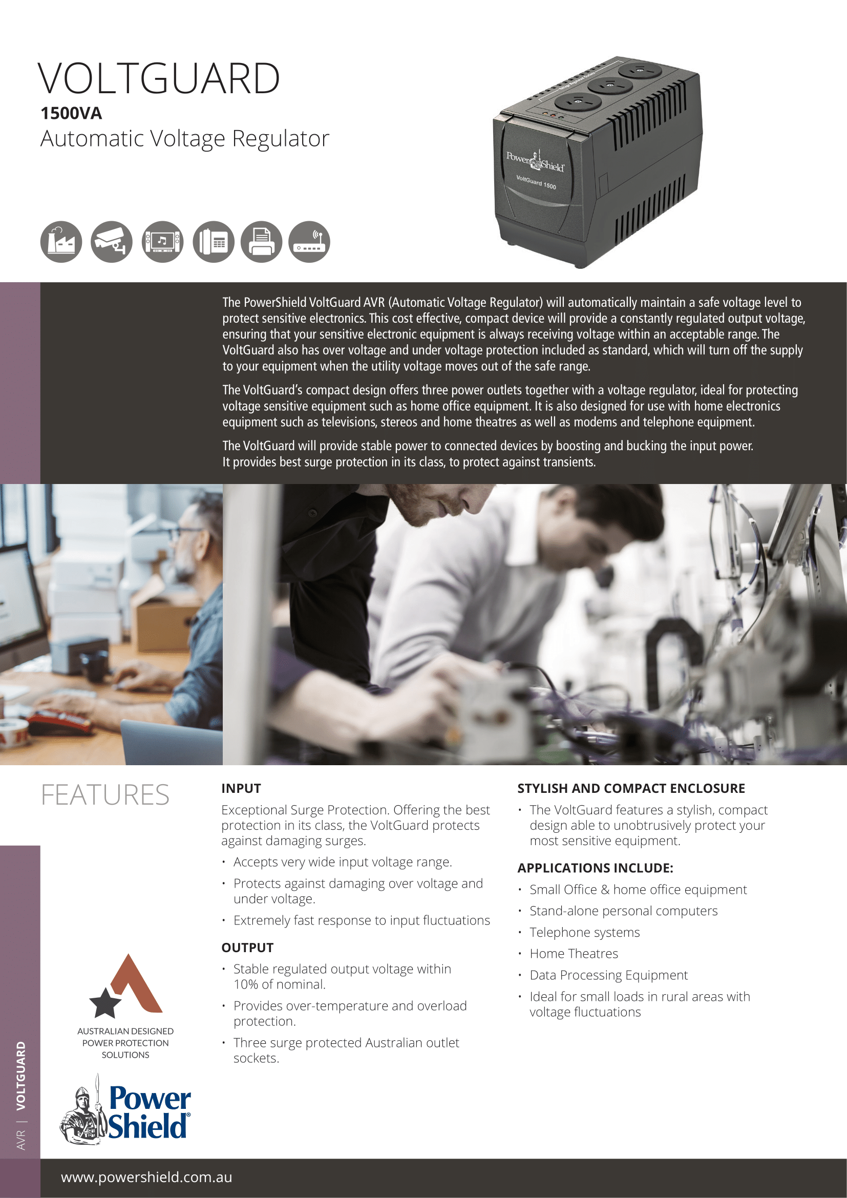 A large marketing image providing additional information about the product PowerShield VoltGuard 1500 - Automatic Voltage Regulator - Additional alt info not provided