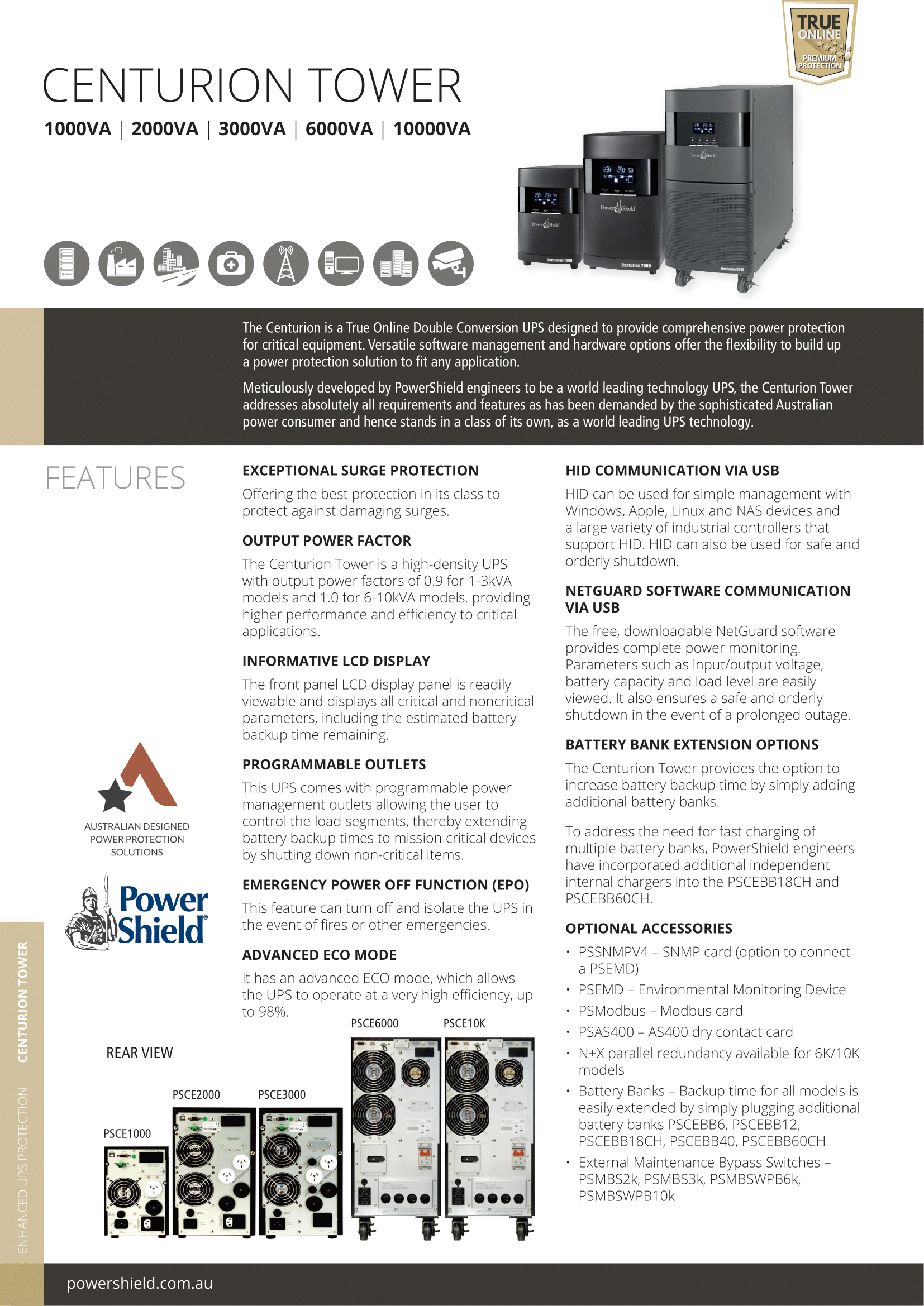 A large marketing image providing additional information about the product PowerShield Centurion Tower 2KVA - True Online Pure Sine Wave UPS - Additional alt info not provided