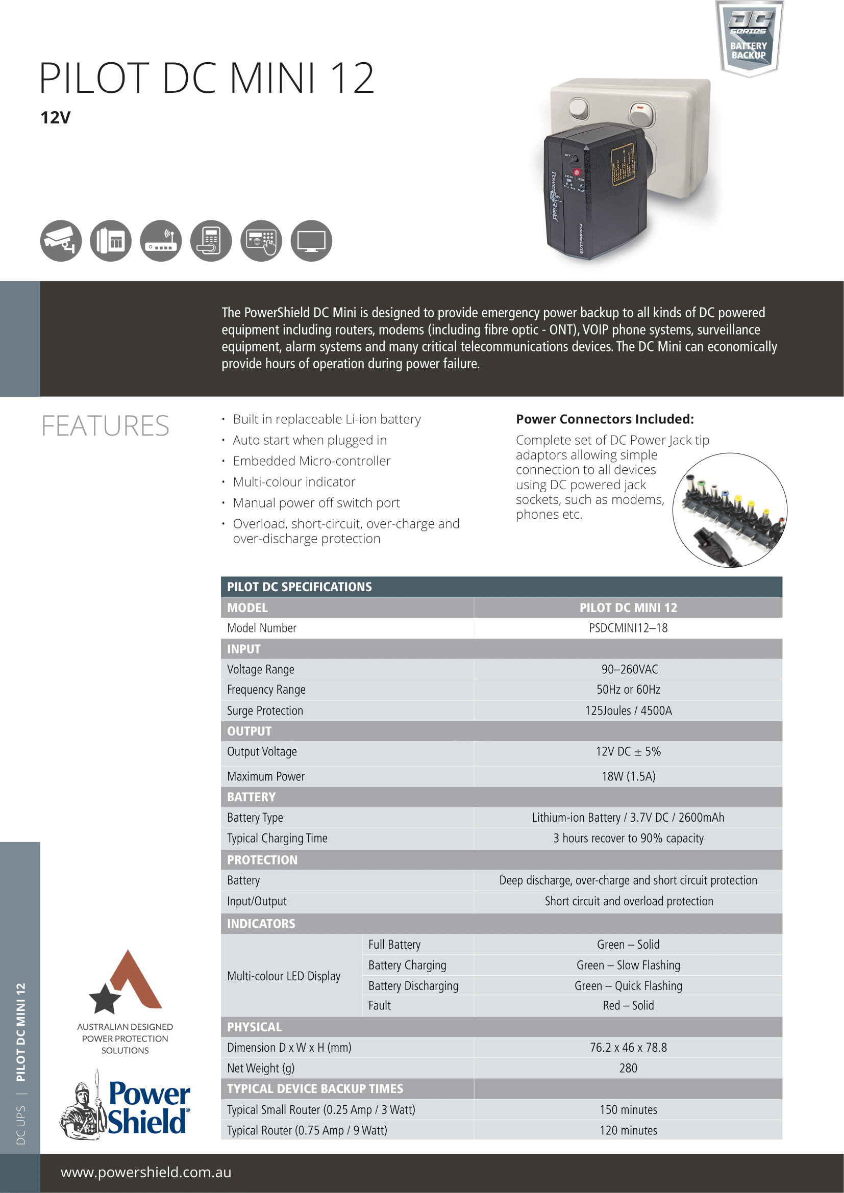 A large marketing image providing additional information about the product PowerShield DC Mini - 12V/18W UPS - Additional alt info not provided