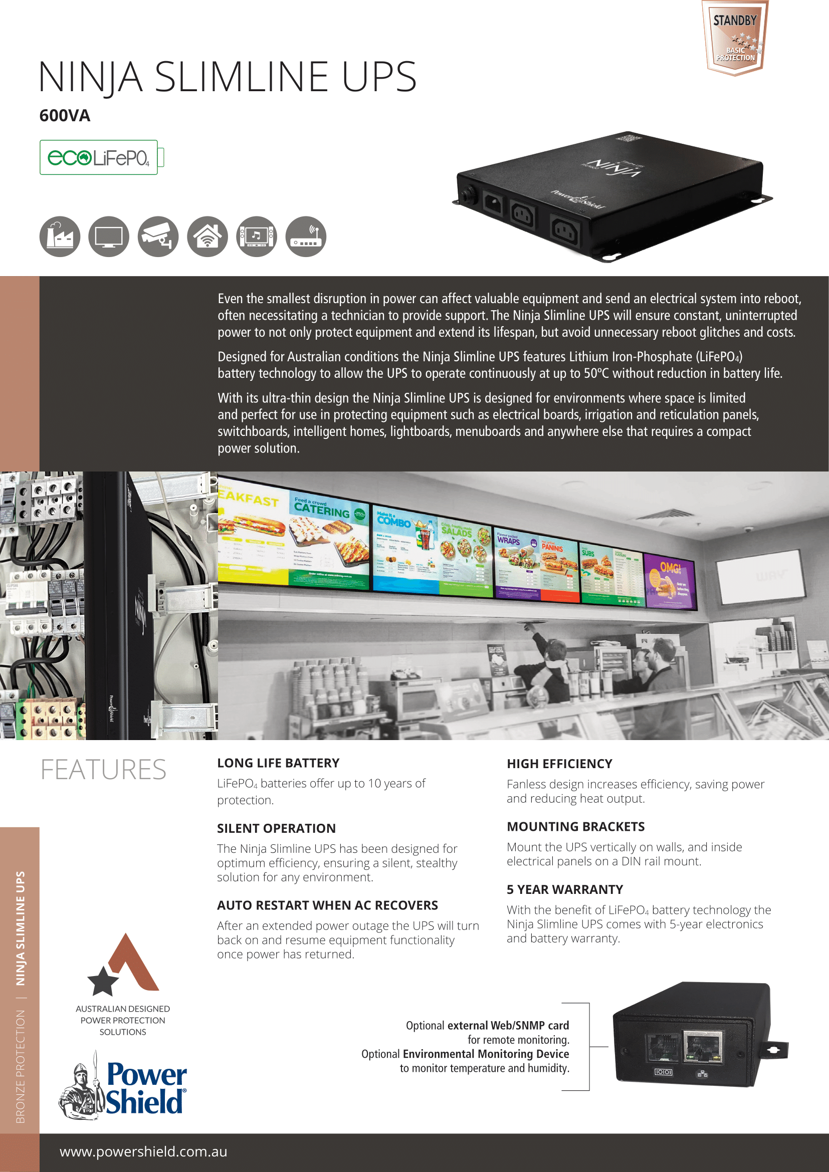 A large marketing image providing additional information about the product PowerShield Ninja 600VA - Standby LiFePO4 Slimline UPS - Additional alt info not provided