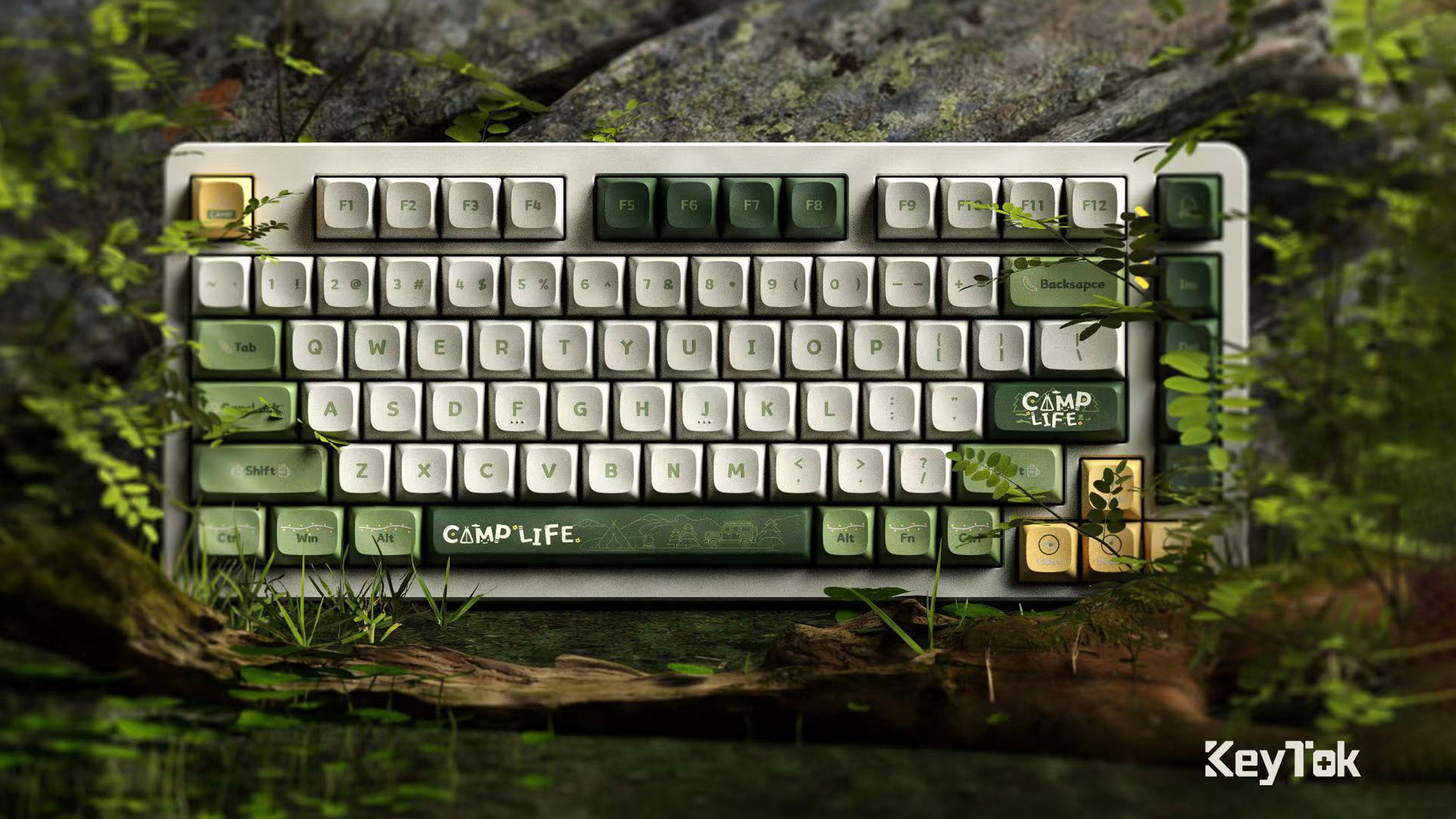 A large marketing image providing additional information about the product Keytok KDA Camp Life - Dye-Sub PBT Keycap Set (142pcs) - Additional alt info not provided