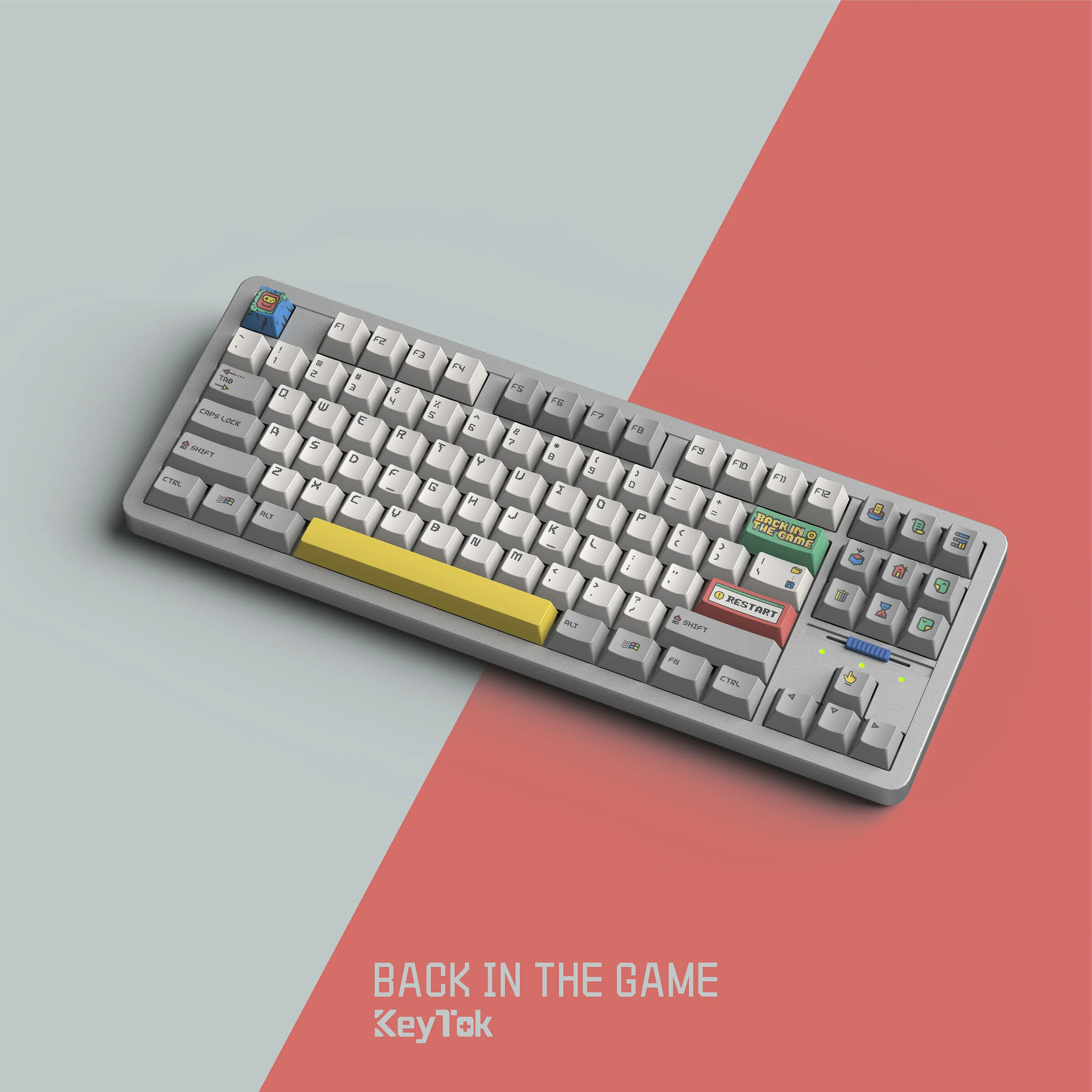 A large marketing image providing additional information about the product Keytok Cherry Back in Game Retro - Dye-Sub PBT Keycap Set (152pcs) - Additional alt info not provided