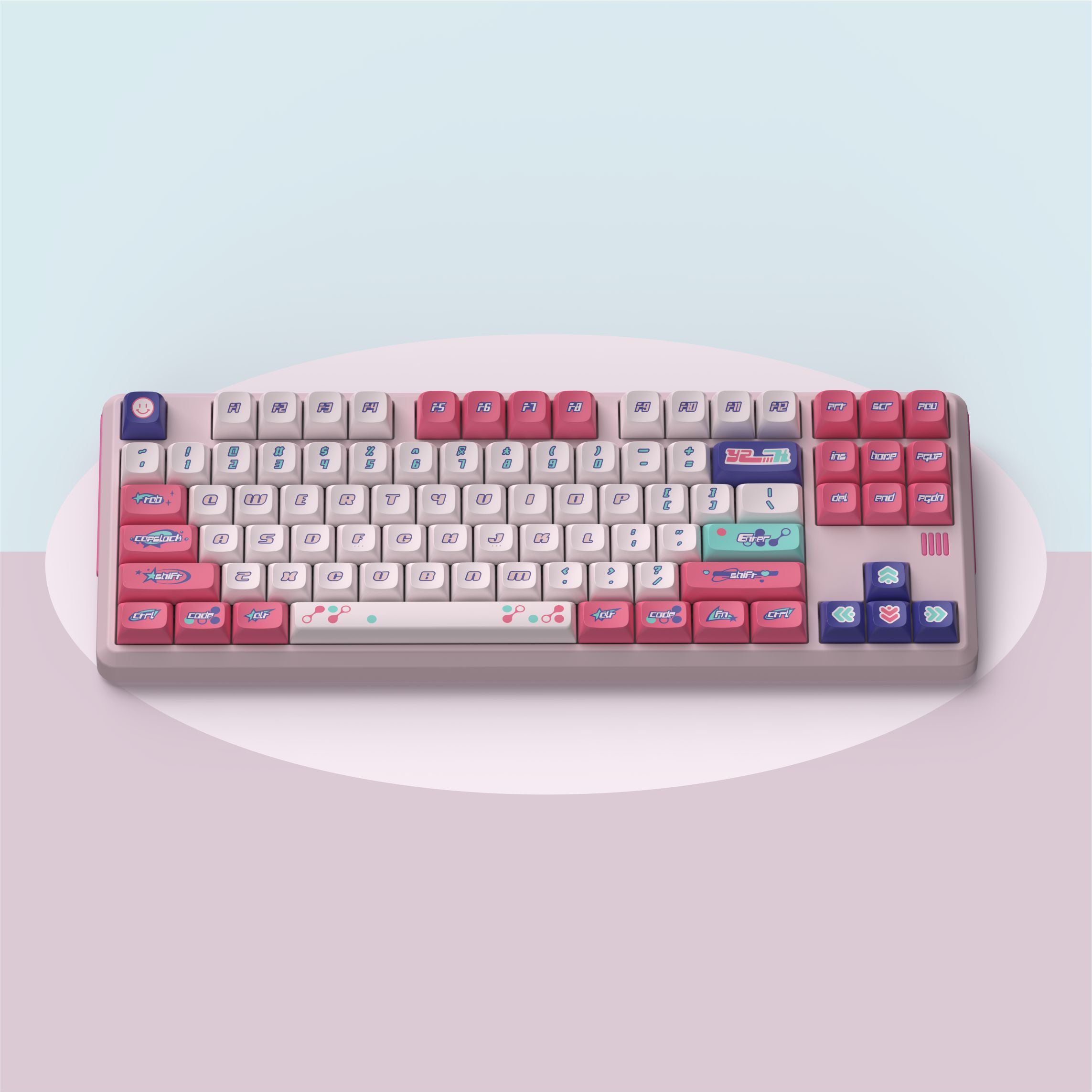 A large marketing image providing additional information about the product Keytok KDA Y2K Wave - Dye-Sub PBT Keycap Set (170pcs) - Additional alt info not provided