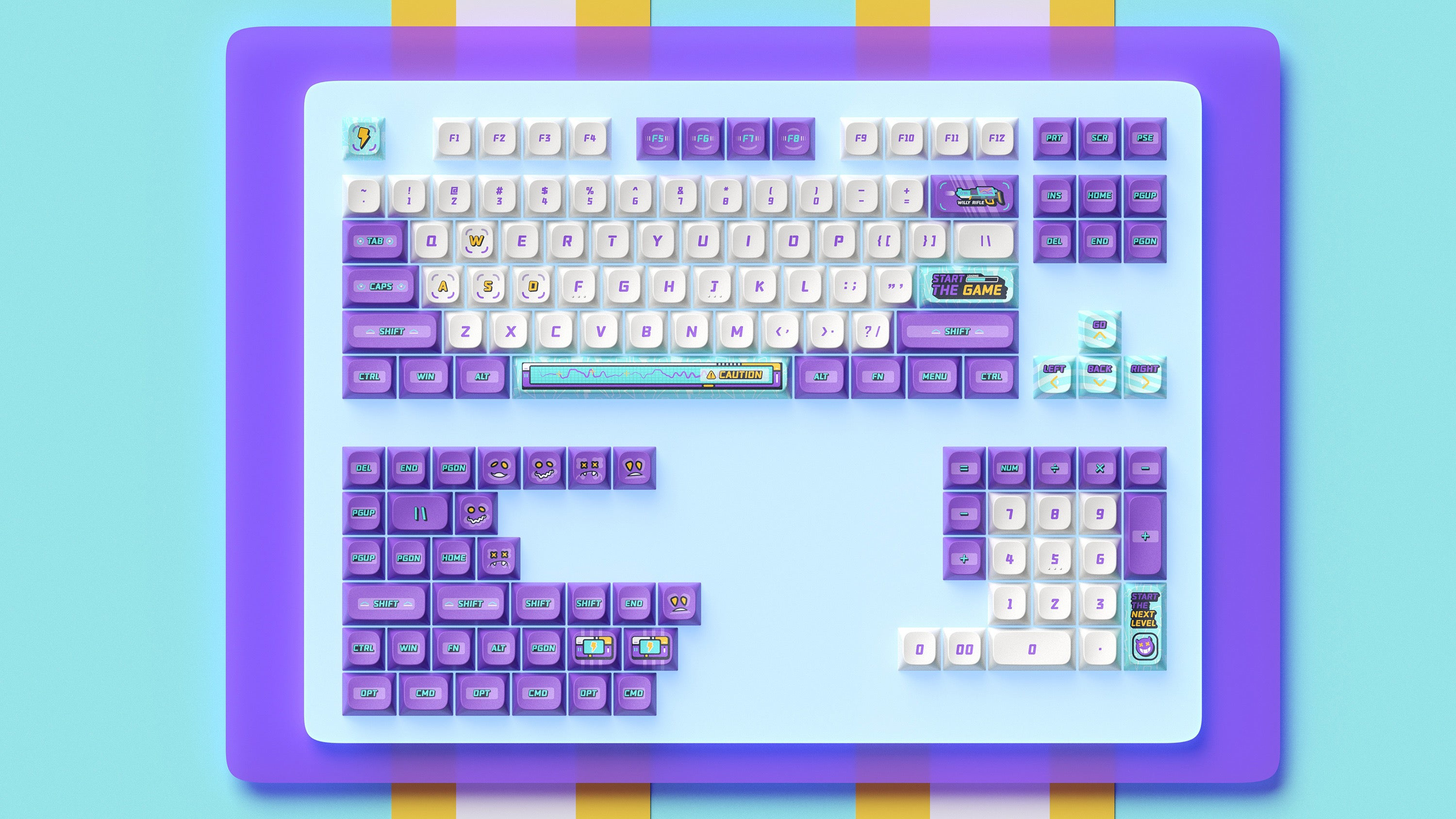 A large marketing image providing additional information about the product Keytok KDS Arcade-ia - Dye-Sub PBT Keycap Set (142pcs) - Additional alt info not provided