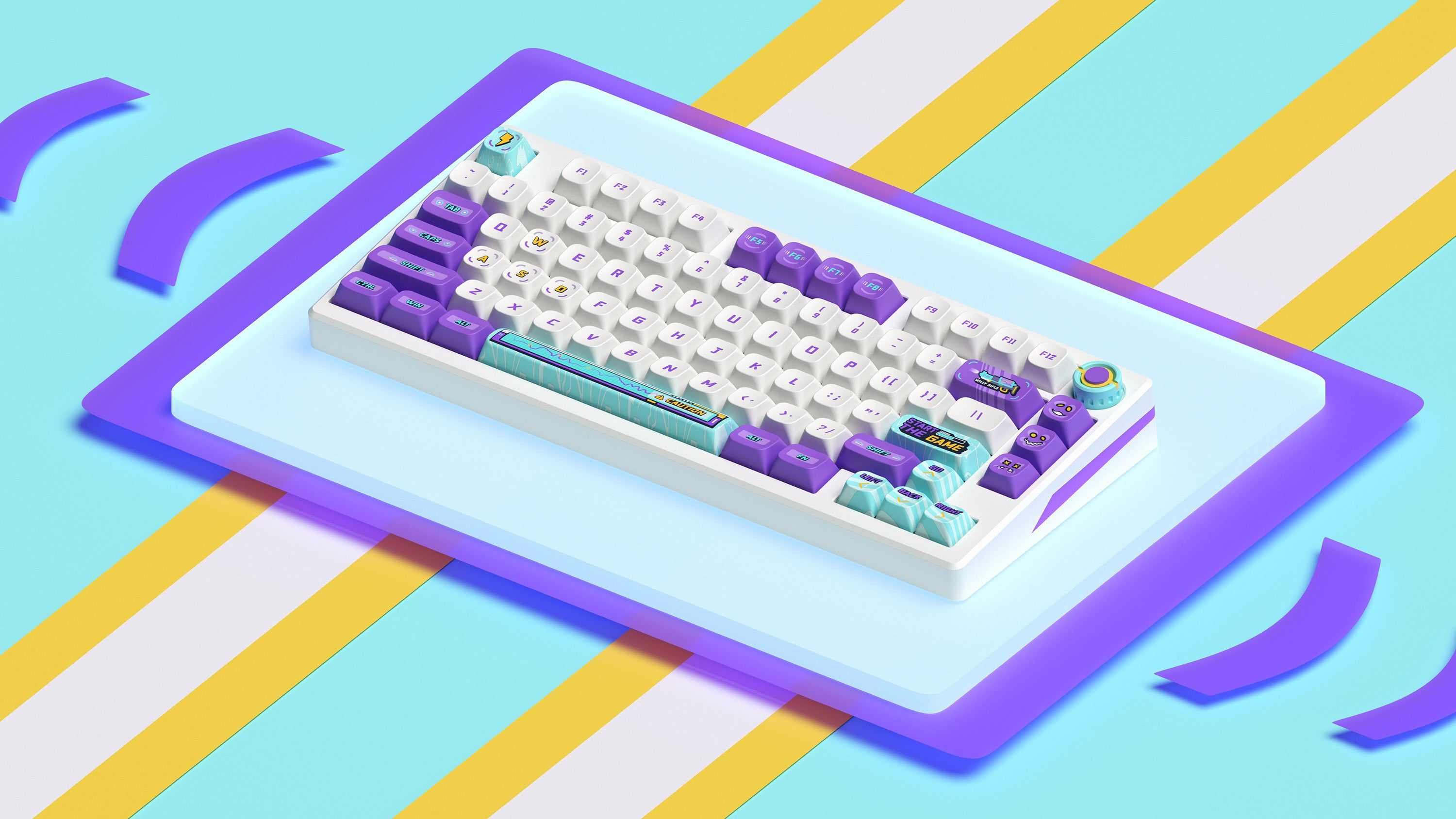 A large marketing image providing additional information about the product Keytok KDS Arcade-ia - Dye-Sub PBT Keycap Set (142pcs) - Additional alt info not provided