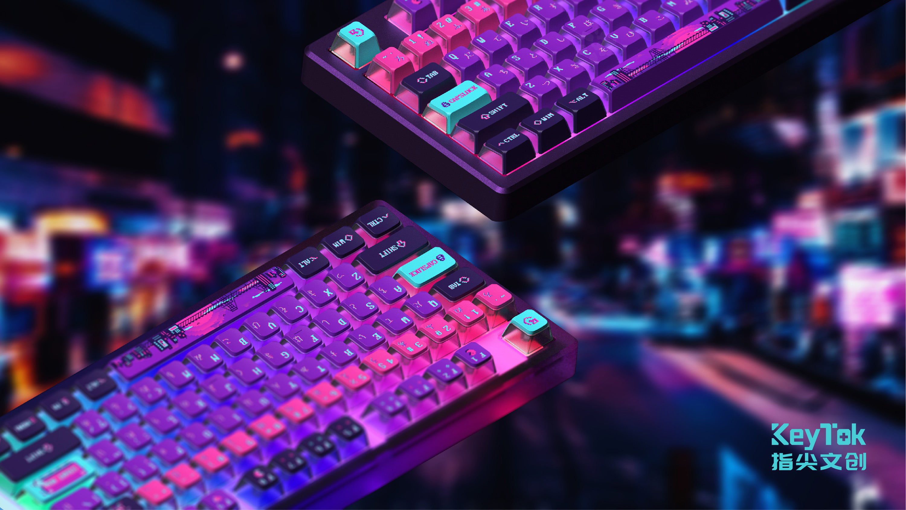 A large marketing image providing additional information about the product Keytok KOL Pixel Universe - Dye-Sub PBT Keycap Set (121pcs) - Additional alt info not provided