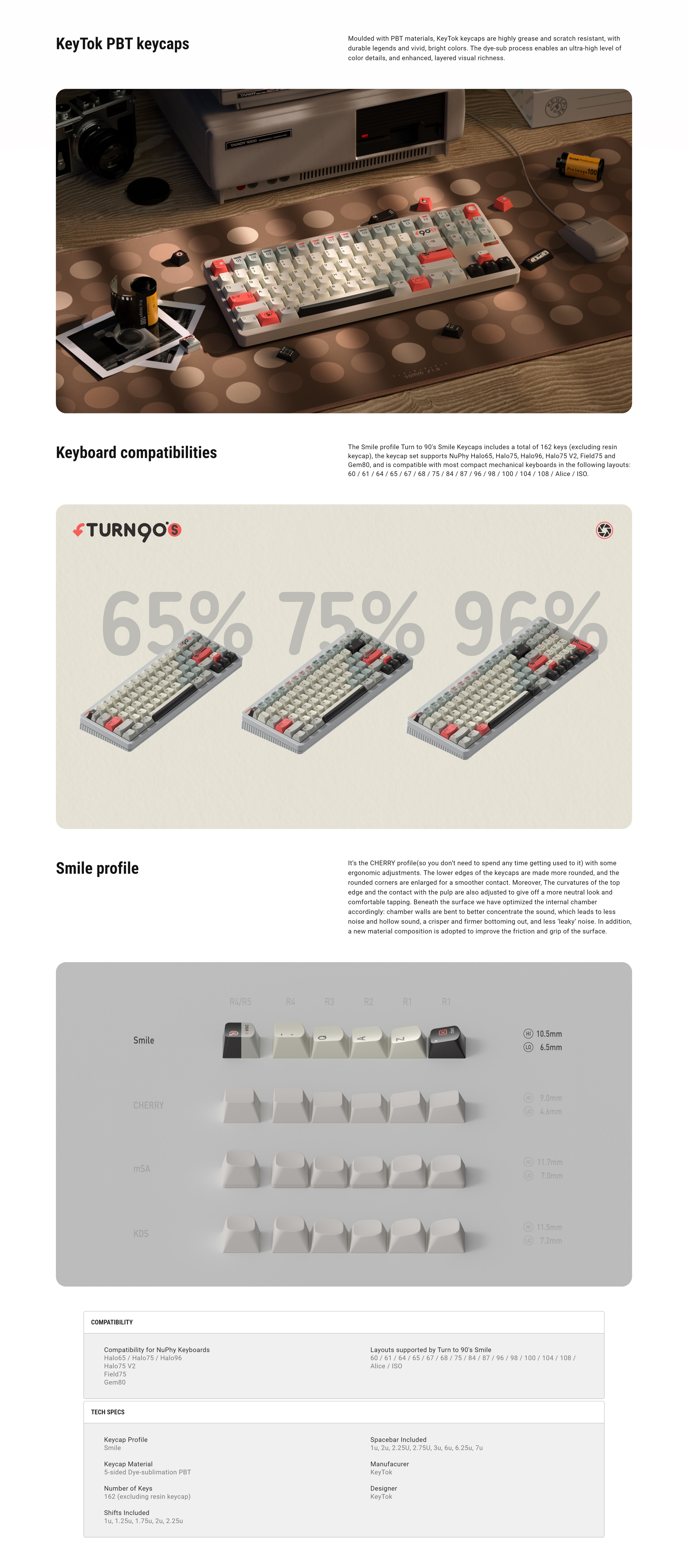 A large marketing image providing additional information about the product Keytok x NuPhy Turn to 90's Smile - Dye-Sub PBT Keycap Set with Resin Artisan Keycap (162pcs) - Additional alt info not provided