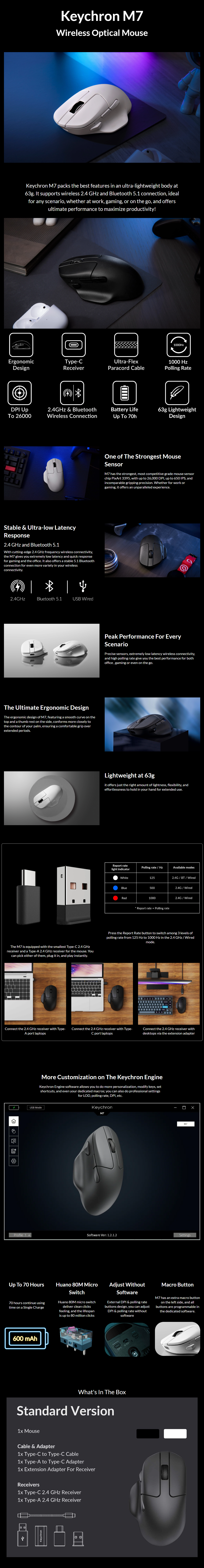 A large marketing image providing additional information about the product Keychron M7 Wireless Mouse (Black) - Additional alt info not provided