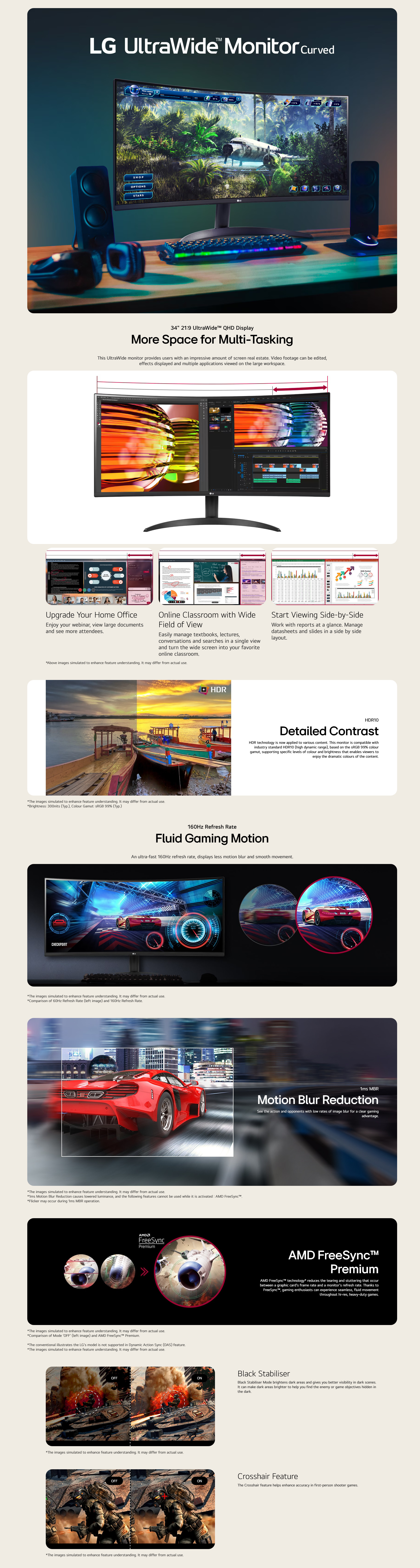 A large marketing image providing additional information about the product LG UltraGear 34WP60C-B 34" Curved 1440p Ultrawide 160Hz VA Monitor - Additional alt info not provided