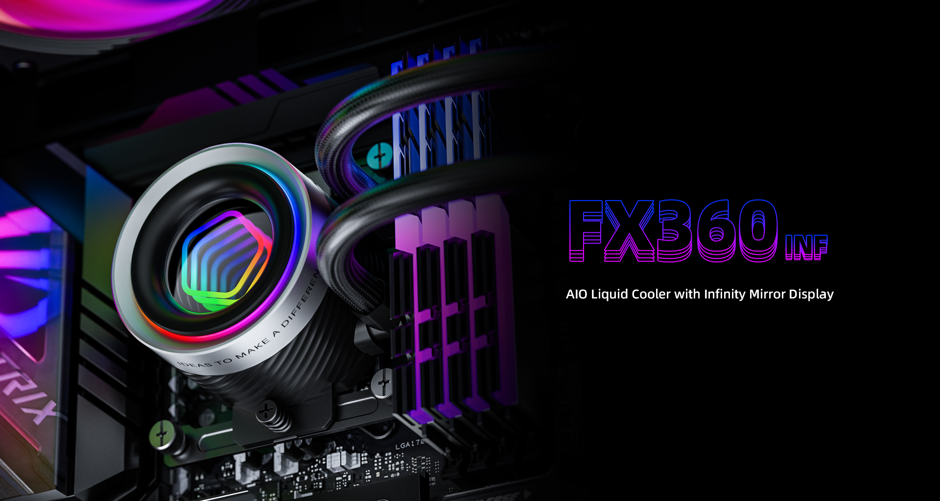 A large marketing image providing additional information about the product ID-COOLING FrostFlow FX360 360mm Infinity AIO CPU Liquid Cooler - Black - Additional alt info not provided