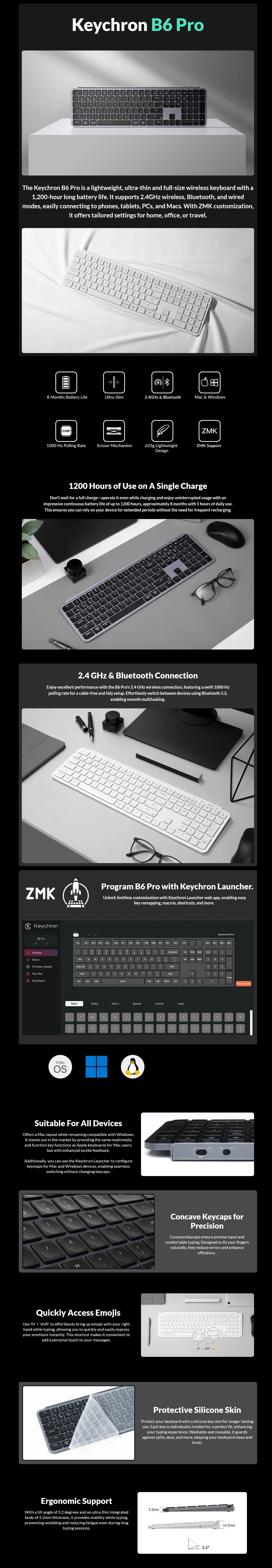 A large marketing image providing additional information about the product Keychron B6 Pro - Ultra-Slim Wireless Keyboard (Ivory White) - Additional alt info not provided