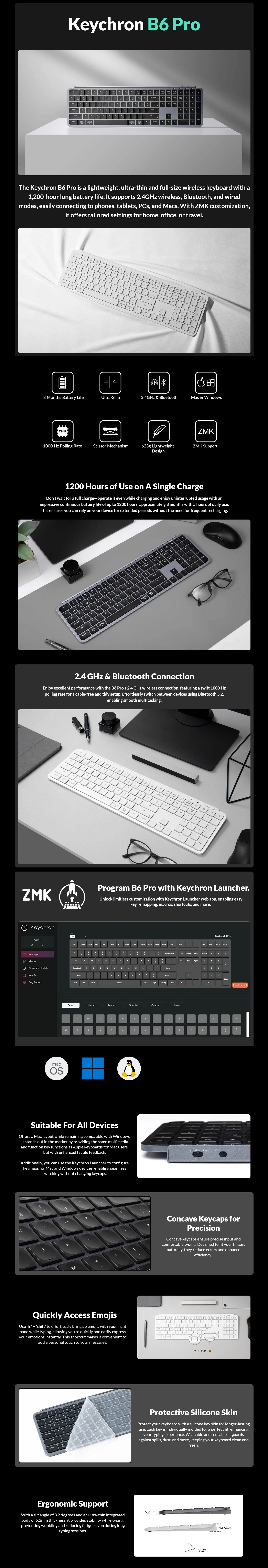 A large marketing image providing additional information about the product Keychron B6 Pro - Ultra-Slim Wireless Keyboard (Space Grey) - Additional alt info not provided