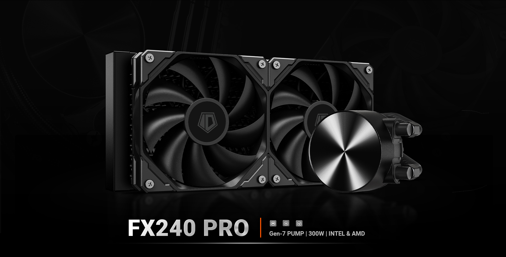 A large marketing image providing additional information about the product ID-COOLING FrostFlow FX240 PRO 240mm AIO CPU Liquid Cooler - Black - Additional alt info not provided