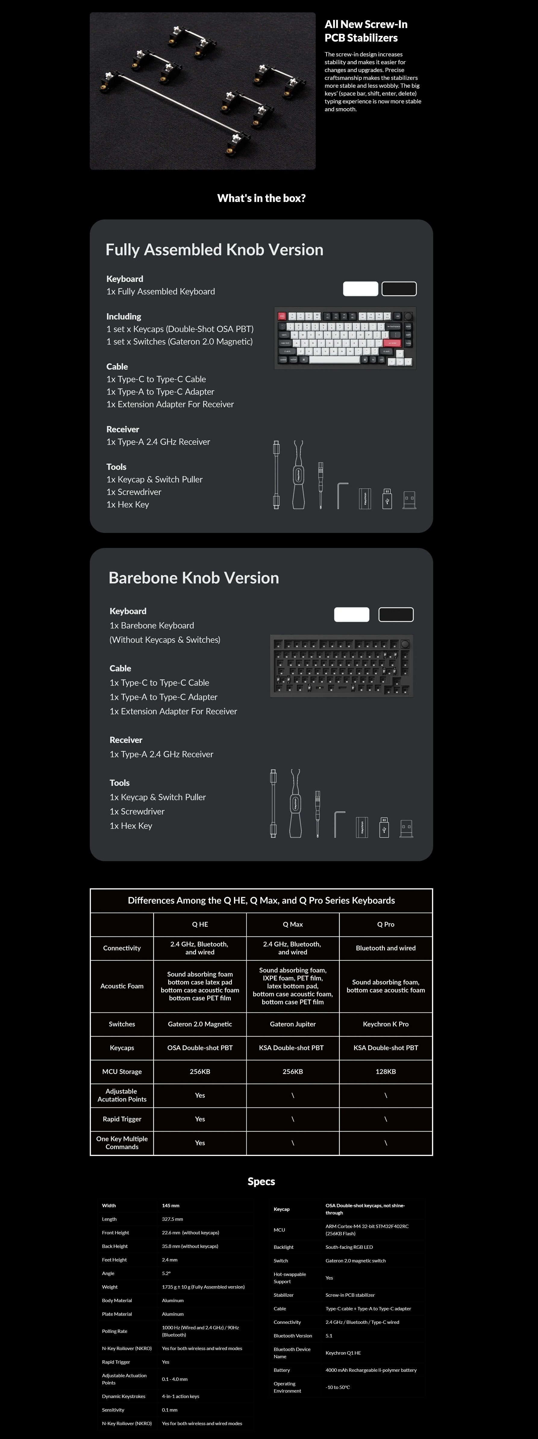 A large marketing image providing additional information about the product Keychron Q1 HE - 75% QMK Wireless Custom Mechanical Keyboard - White (Gateron Double-Rail Magnetic Nebula Switch) - Additional alt info not provided