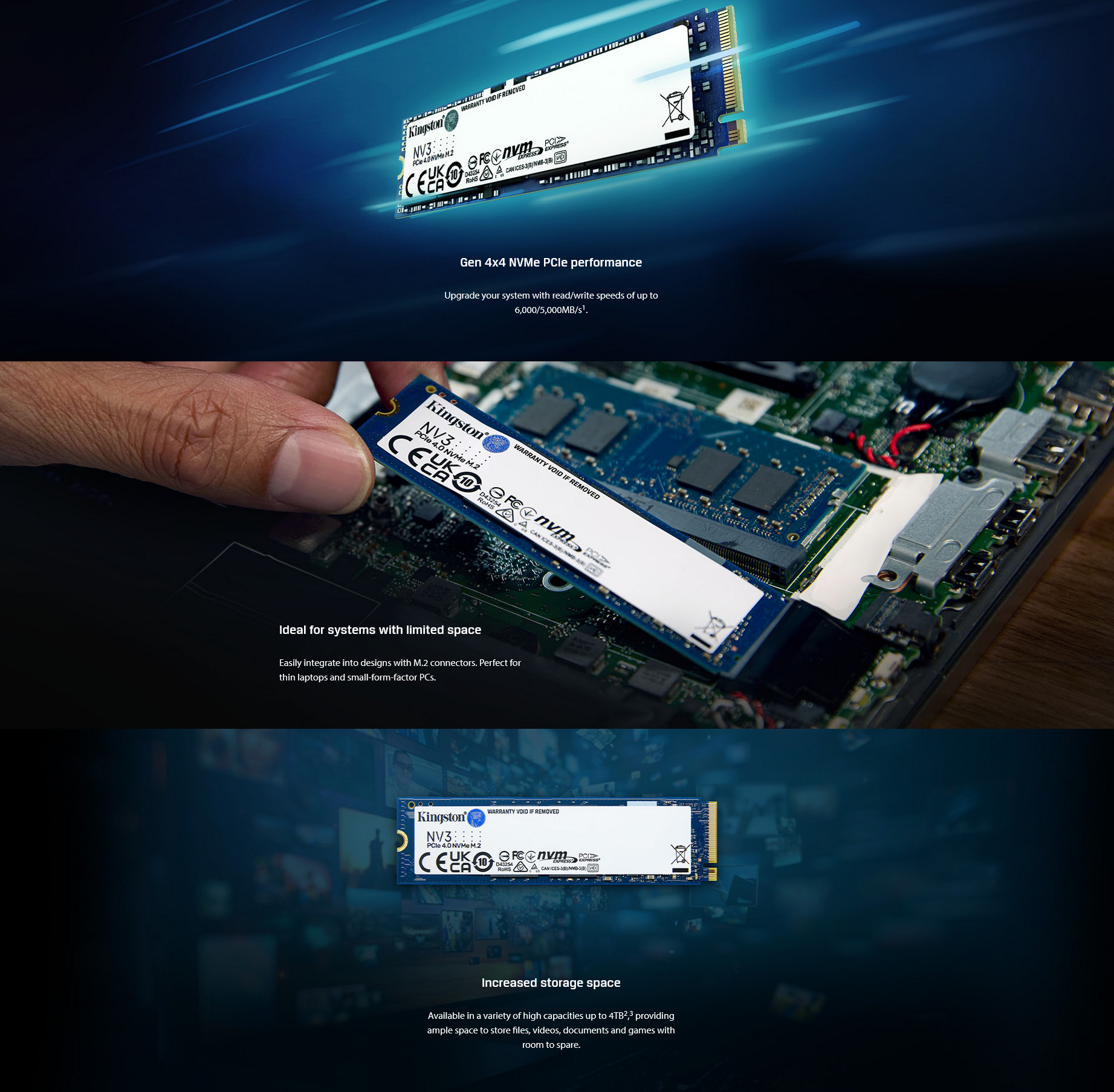 A large marketing image providing additional information about the product Kingston NV3 PCIe Gen4 NVMe M.2 SSD - 500GB - Additional alt info not provided