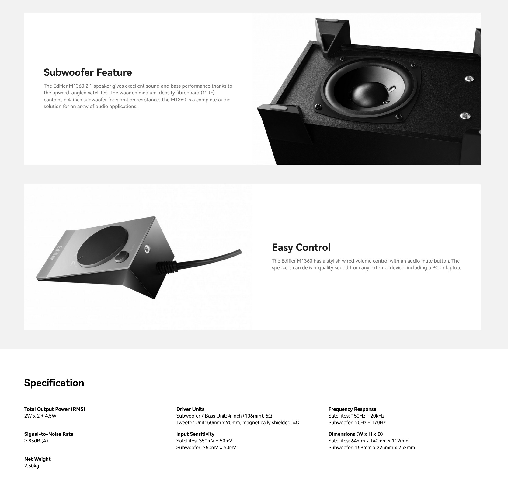 A large marketing image providing additional information about the product Edifier M1360 2.1 Multimedia Speakers - Additional alt info not provided