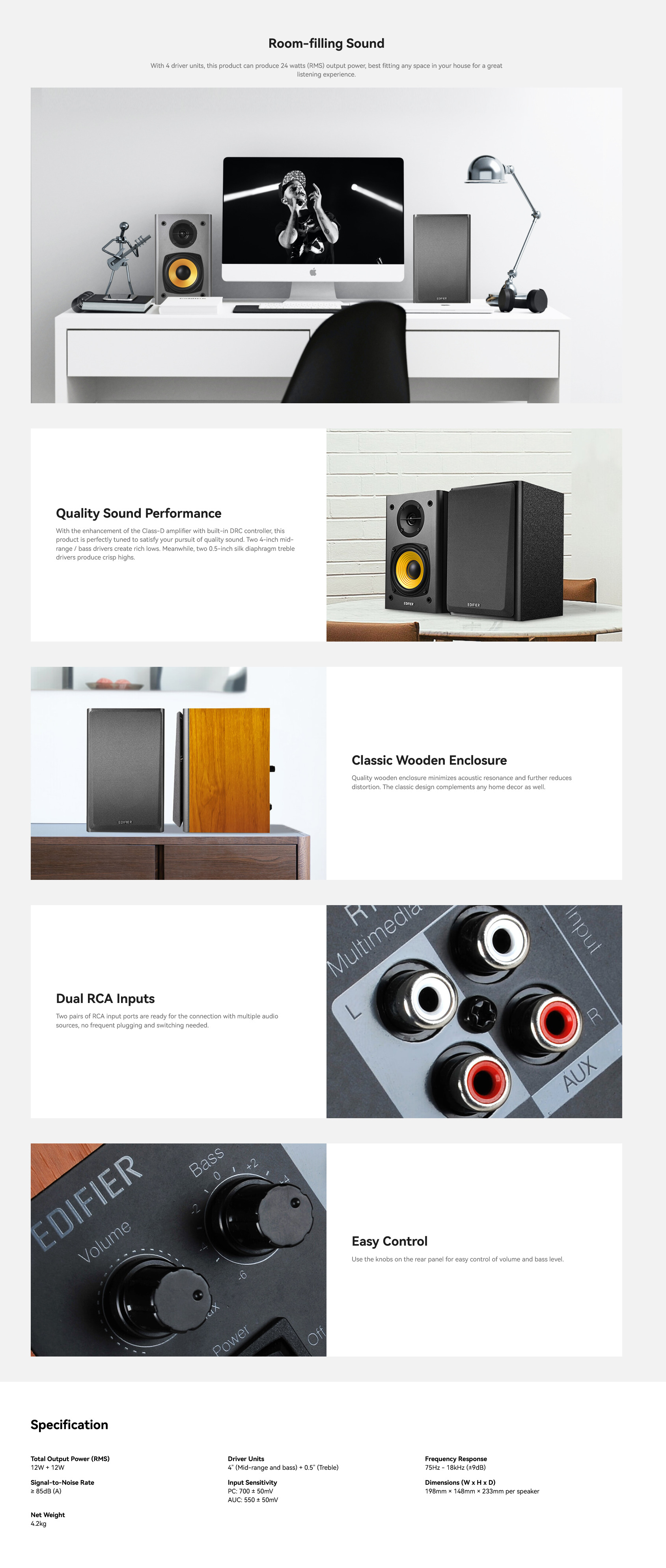 A large marketing image providing additional information about the product Edifier R1000T4 Active Bookshelf Speakers (Brown) - Additional alt info not provided