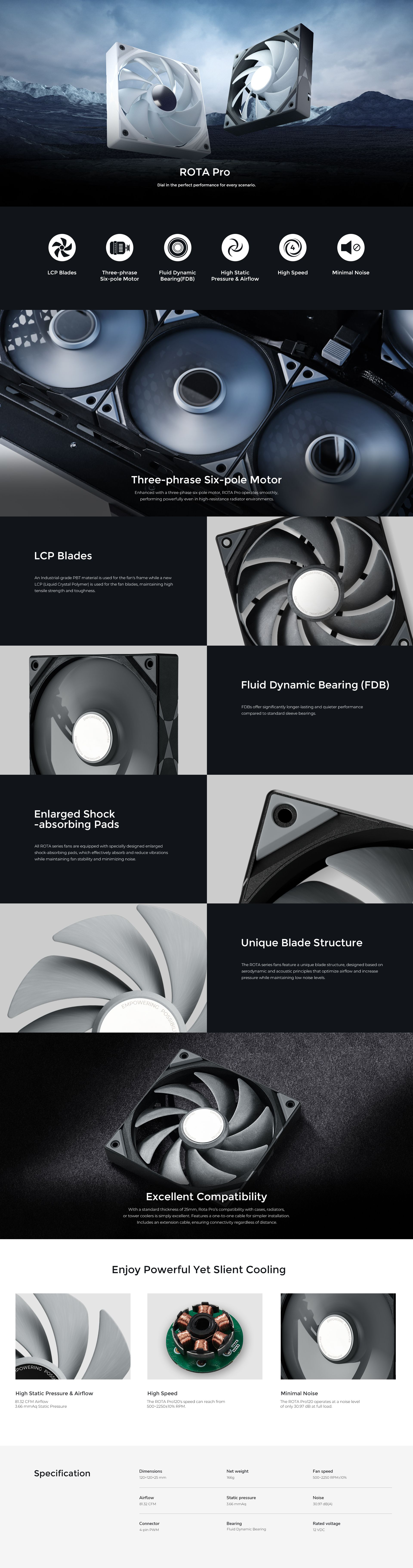 A large marketing image providing additional information about the product TRYX ROTA 120 PRO - 120mm LCP Performance Fan (Black) - Additional alt info not provided