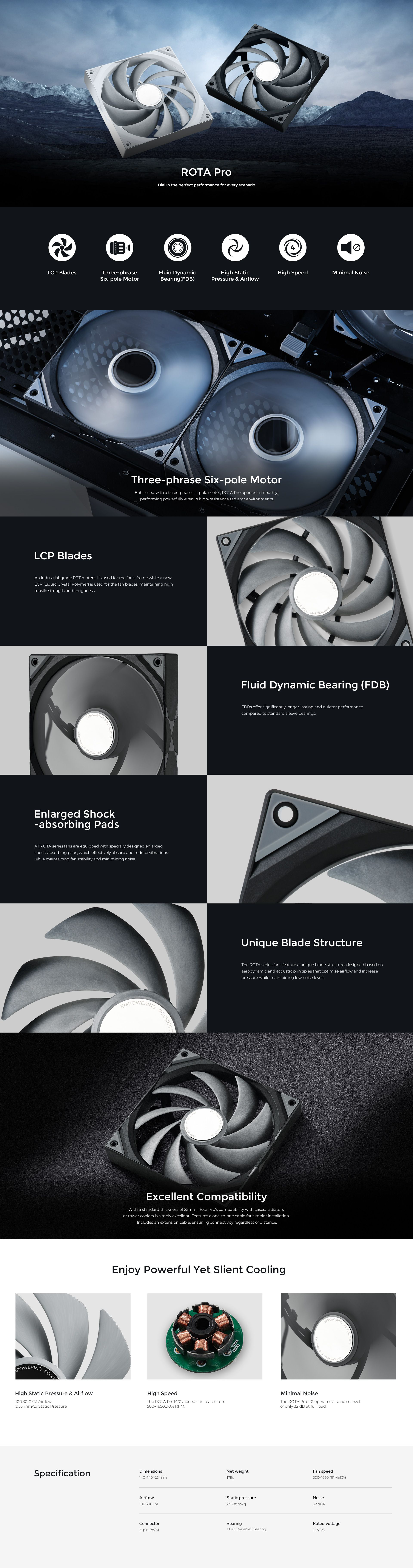 A large marketing image providing additional information about the product TRYX ROTA 140 PRO - 140mm LCP Performance Fan (Black) - Additional alt info not provided