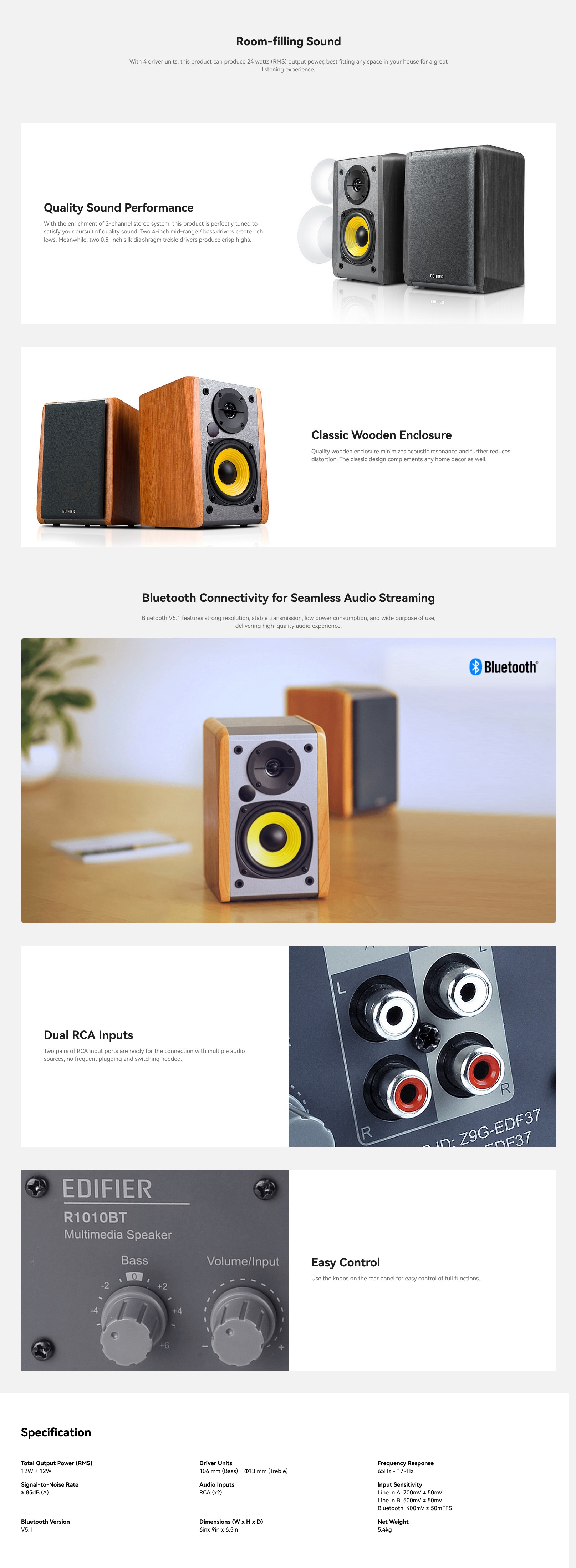 A large marketing image providing additional information about the product Edifier R1010BT Powered Bluetooth Stereo Speakers (Brown) - Additional alt info not provided