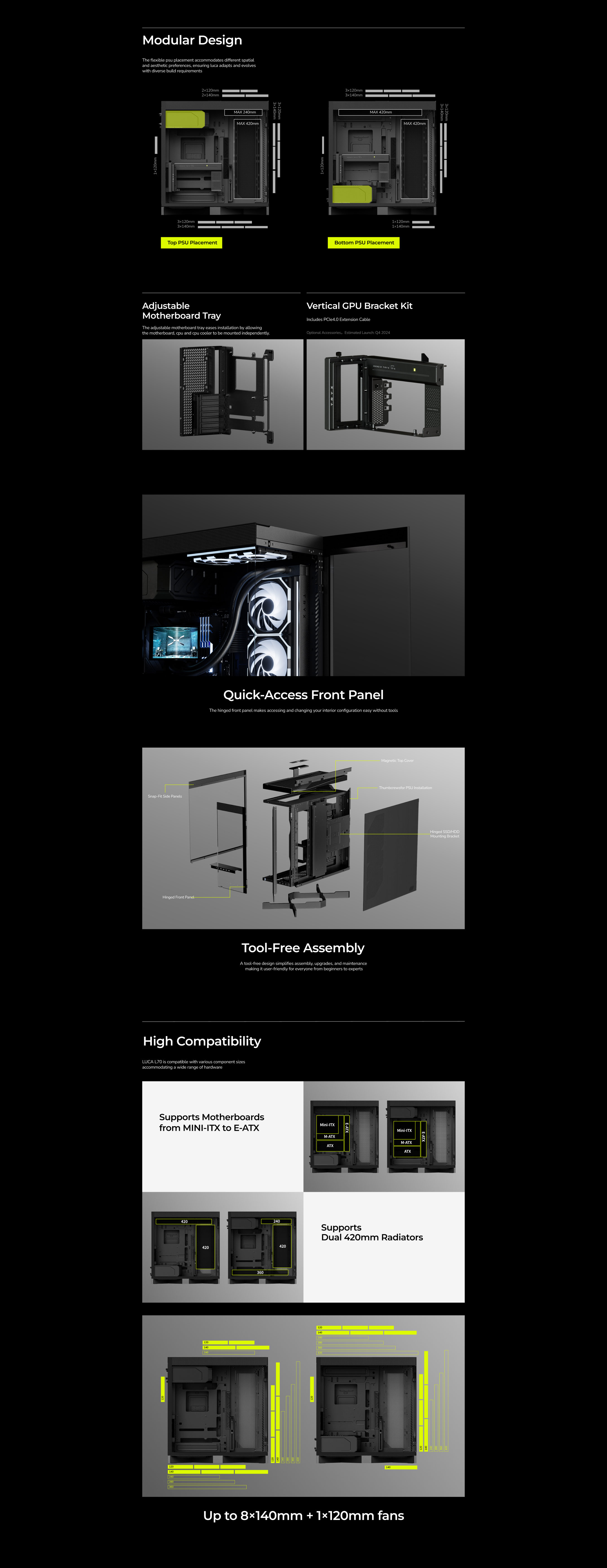 A large marketing image providing additional information about the product TRYX LUCA L70 - Premium Tempered Glass Mid Tower E-ATX Case (Black) - Additional alt info not provided