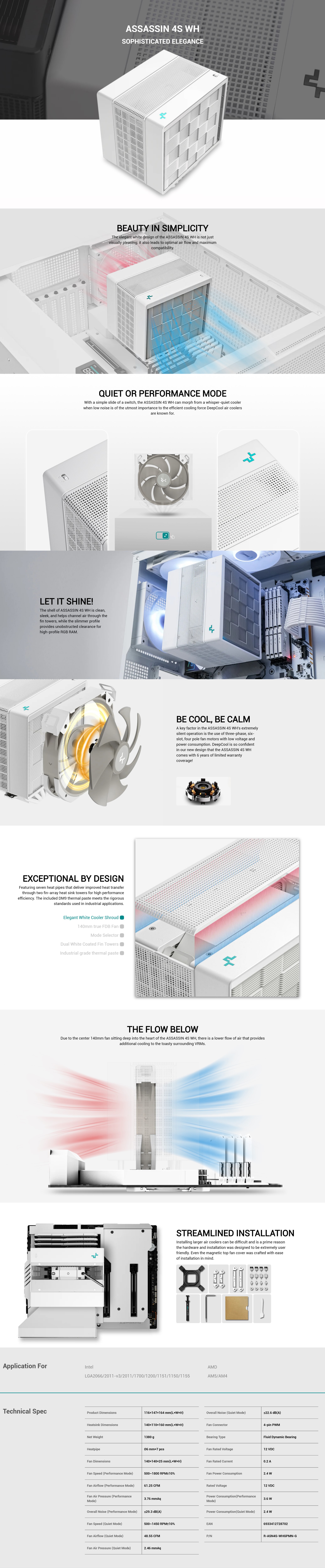 A large marketing image providing additional information about the product DeepCool Assassin 4S CPU Cooler - White - Additional alt info not provided