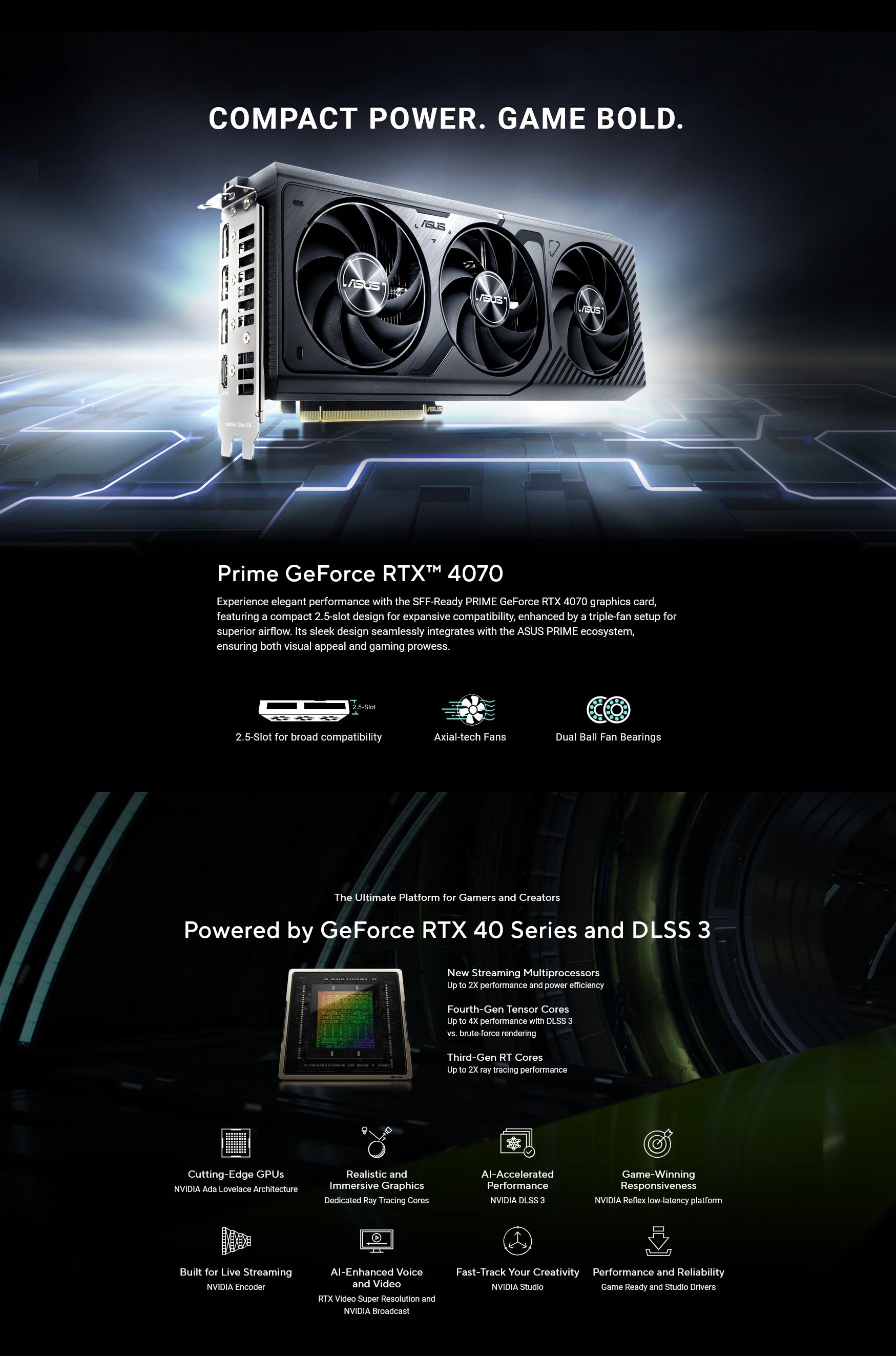 A large marketing image providing additional information about the product ASUS Prime GeForce RTX 4070 OC 12GB GDDR6X - Additional alt info not provided