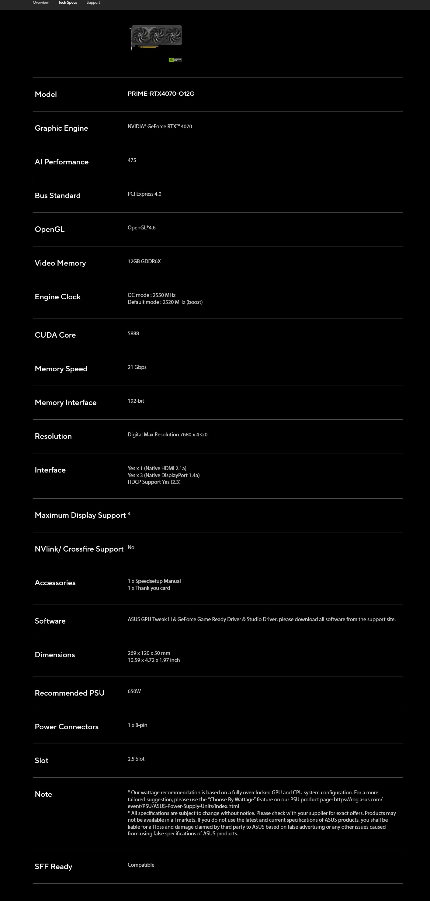 A large marketing image providing additional information about the product ASUS Prime GeForce RTX 4070 OC 12GB GDDR6X - Additional alt info not provided