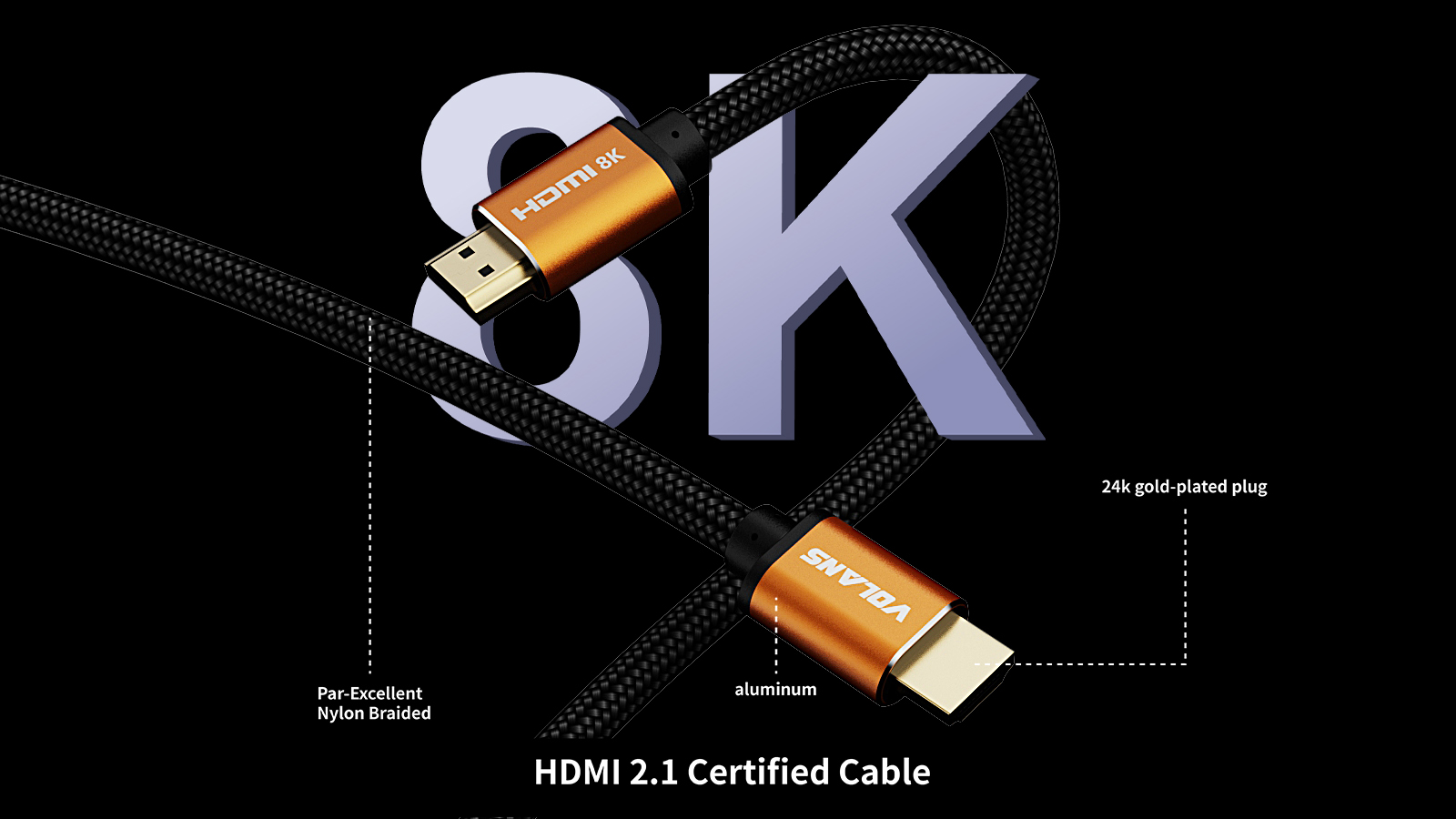 A large marketing image providing additional information about the product Volans Ultra 8K HDMI to HDMI Cable V2.1 - 5m - Additional alt info not provided