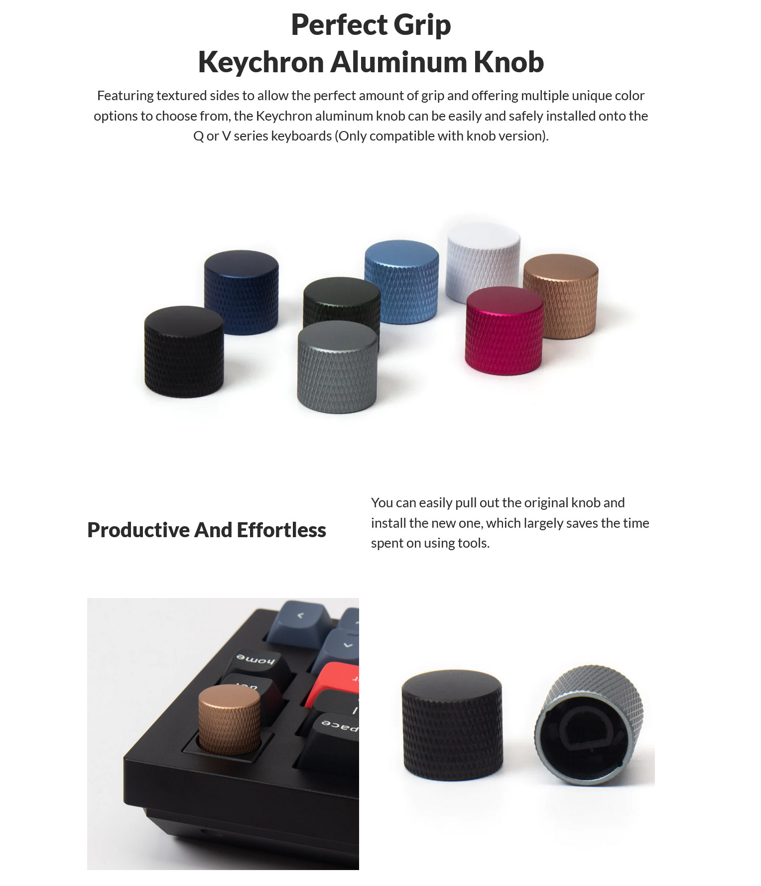 A large marketing image providing additional information about the product Keychron Aluminium Knob - Rose Gold - Additional alt info not provided